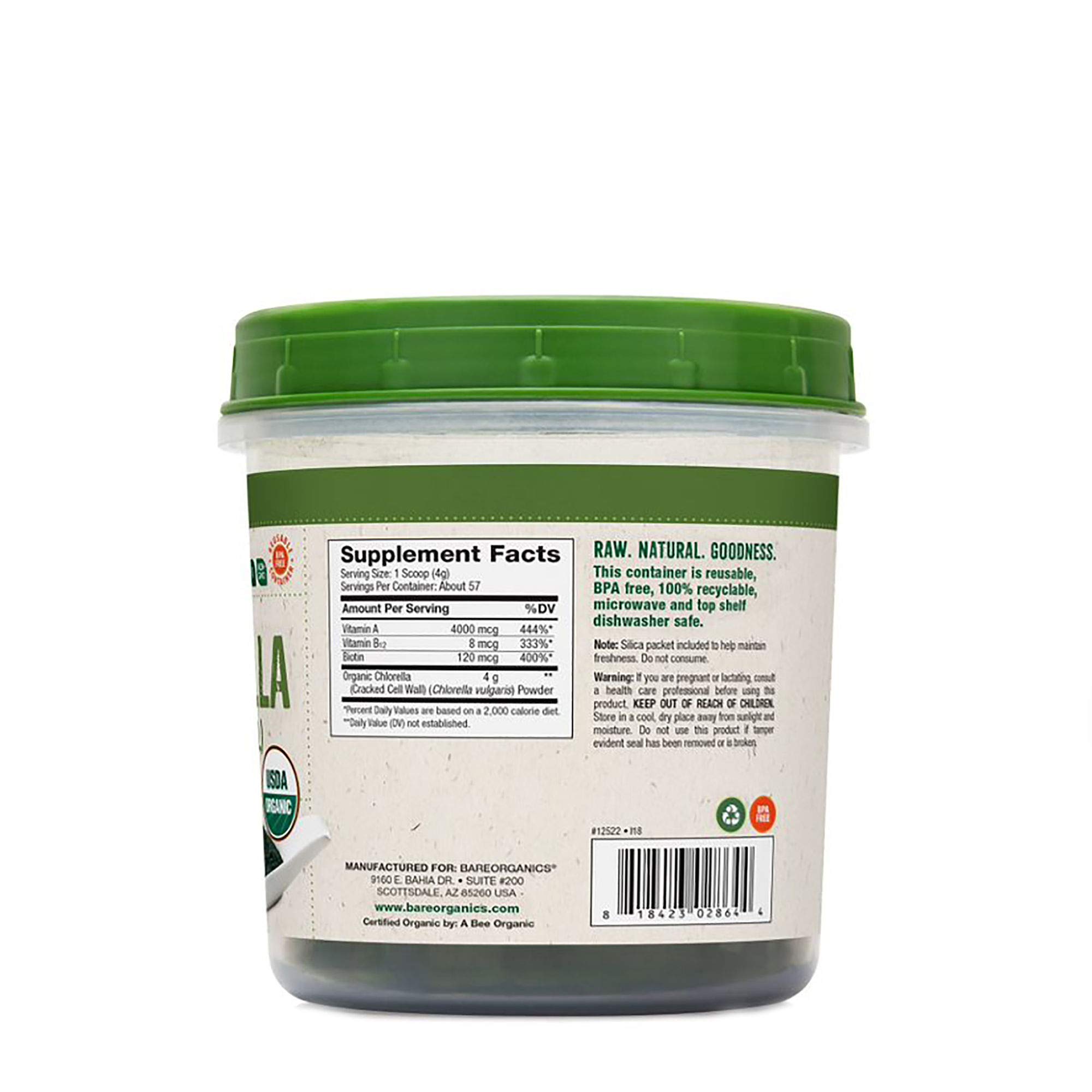 Foto 3 pulgar | Suplemento De Clorella En Polvo Bareorganics  250 Ml  Usda Organic - Venta Internacional.