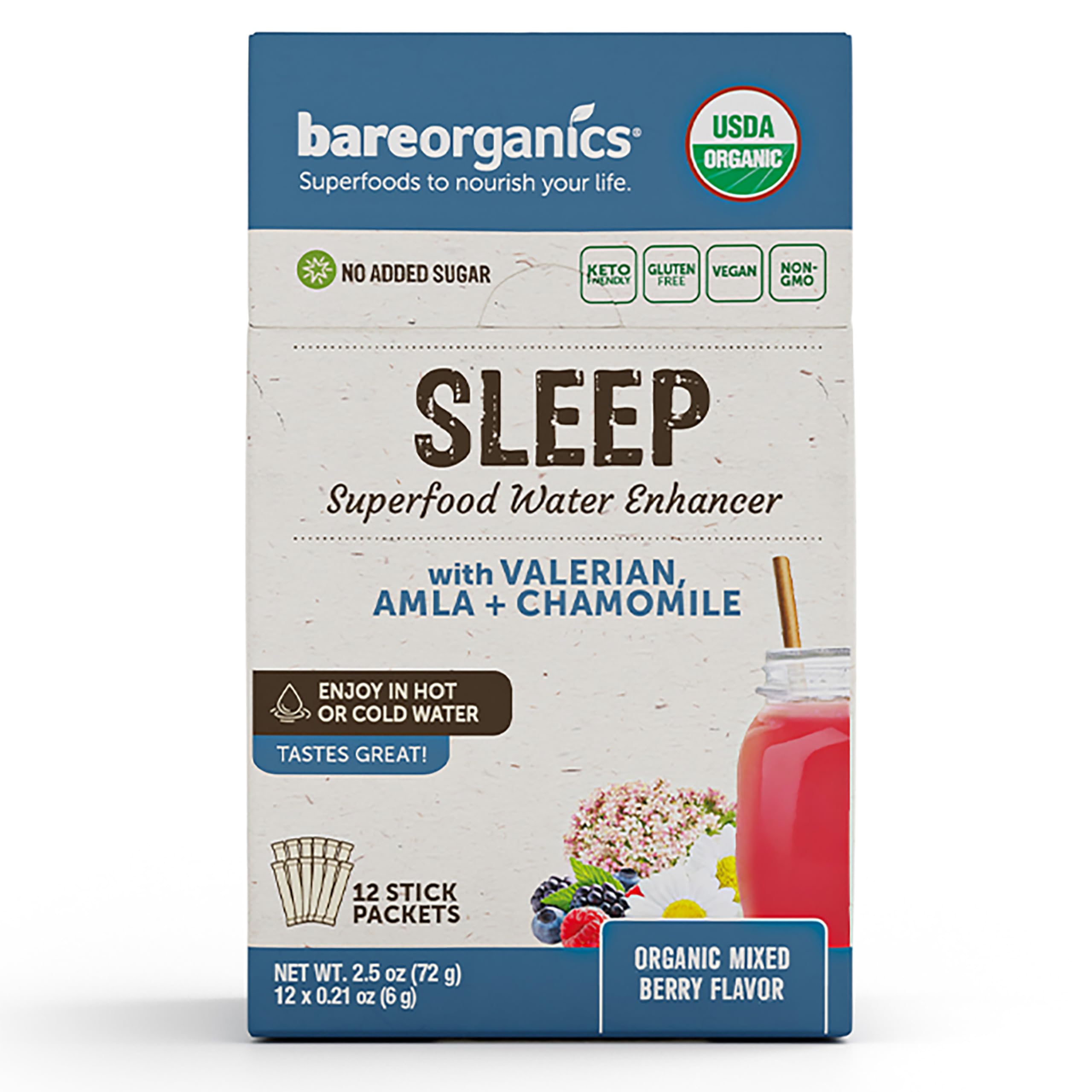 Foto 3 pulgar | Superalimento Para Dormir Para Llevar Bareorganics  Potenciador De Agua  12 X 12 - Venta Internacional.