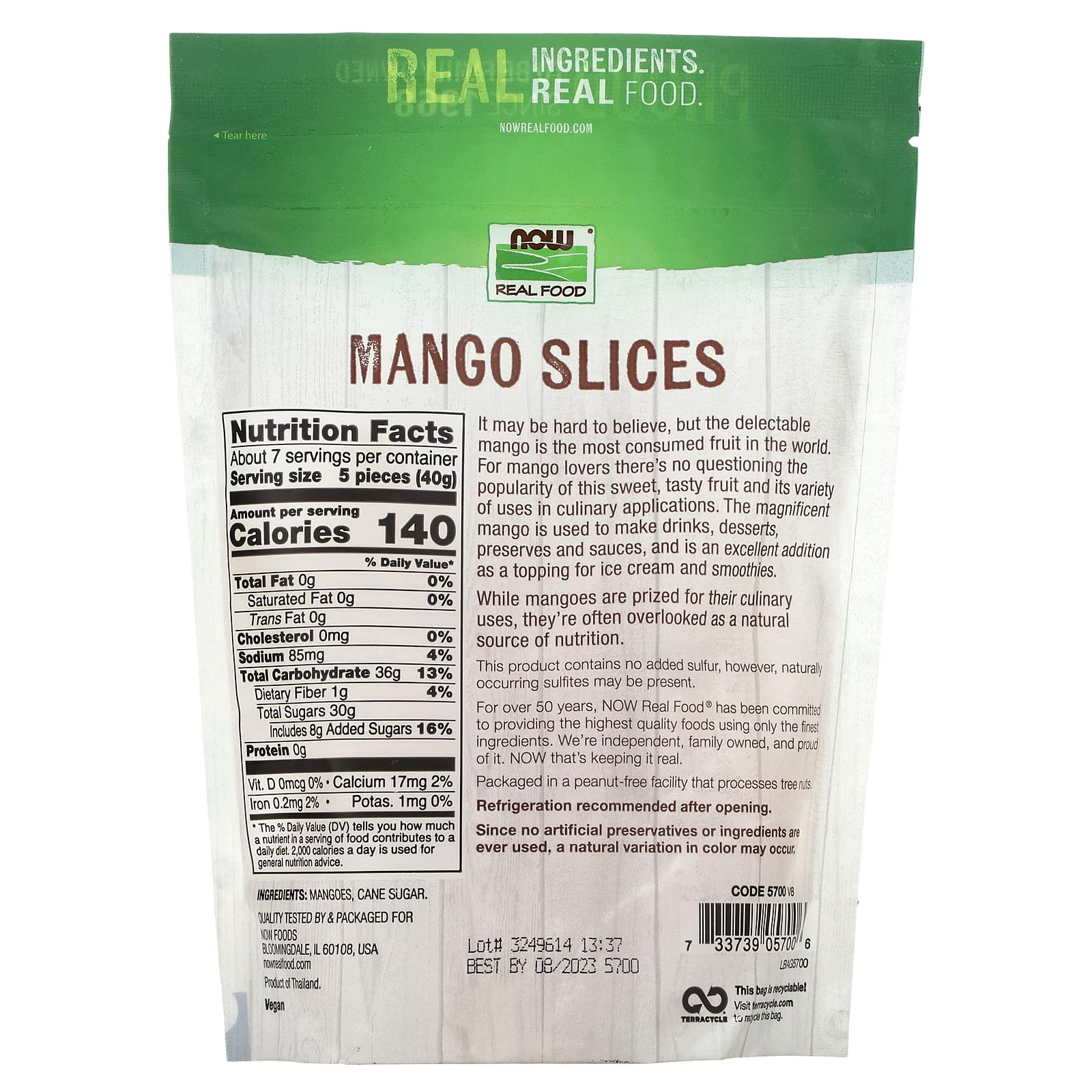 Foto 2 | Mango Slices Now Foods Sin Grasa Y Bajo Contenido De Sodio  300 Ml - Venta Internacional.