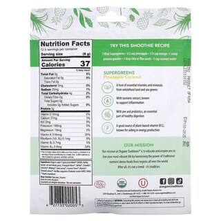 Foto 2 | Piña Y Coco Supergreens Organic Traditions 100 G - Venta Internacional.