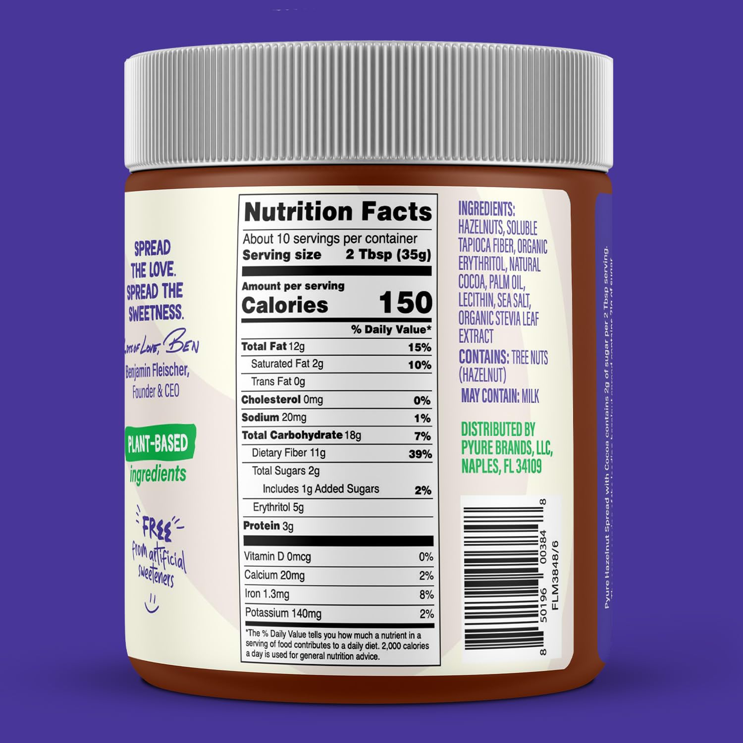 Foto 4 | Spread Pyure Keto Avellannut Chocolate  384 Ml  Sin Azúcar  Vegano - Venta Internacional.