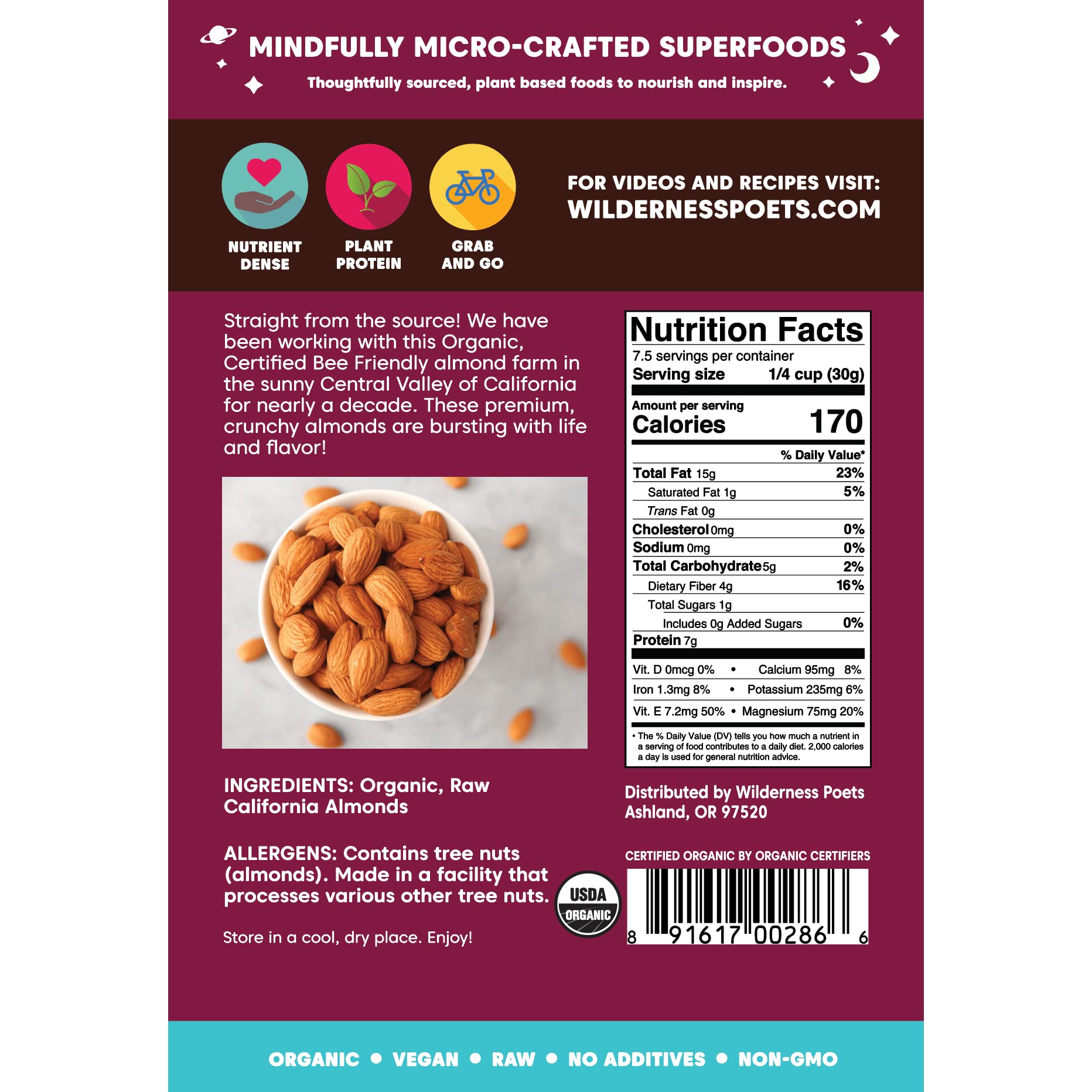 Foto 8 pulgar | Almonds Wilderness Poets Organic California  Bolsa De 250 Ml - Venta Internacional.