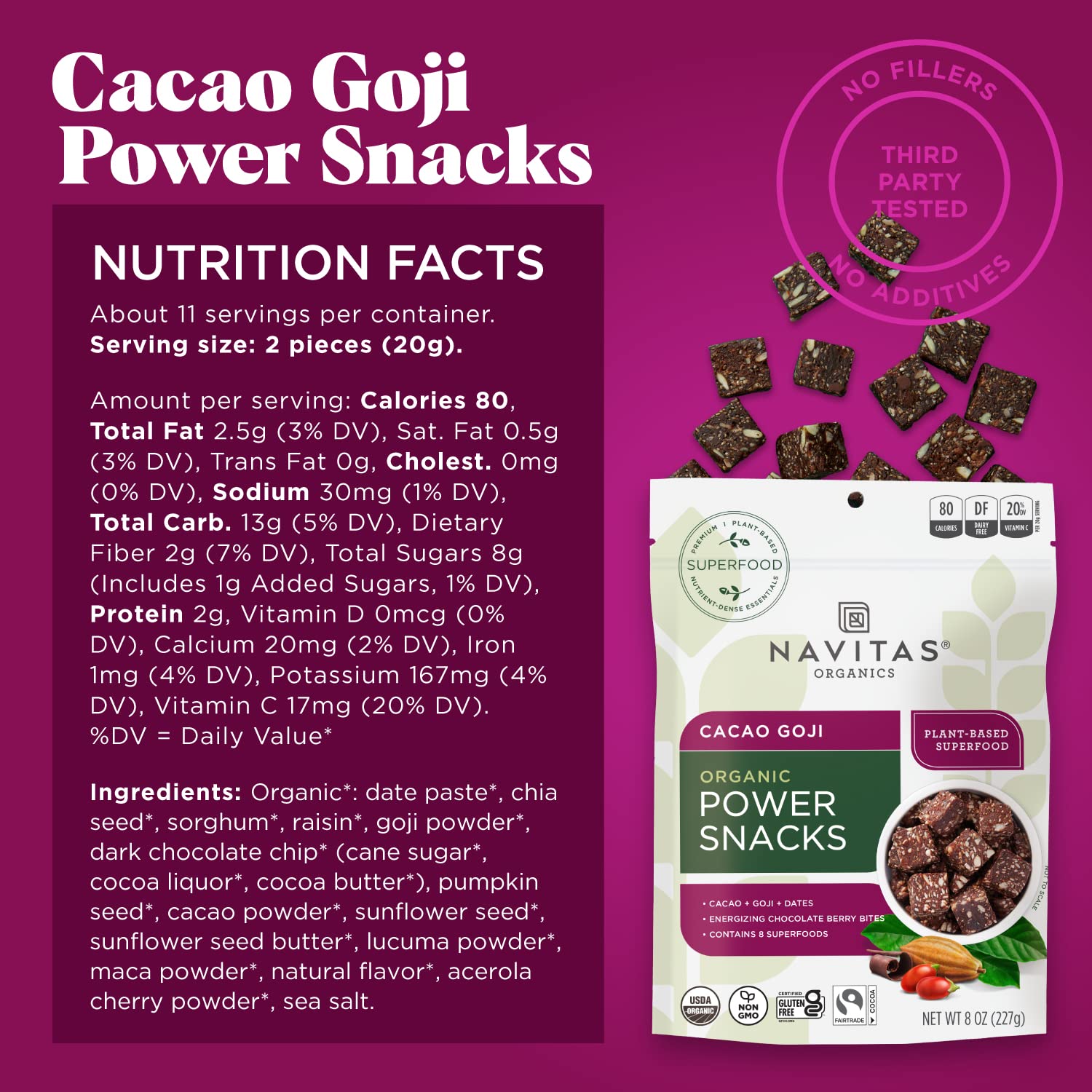 Foto 3 pulgar | Snacks Navitas Organics Superfood Power Cacao Goji 240 Ml - Venta Internacional.