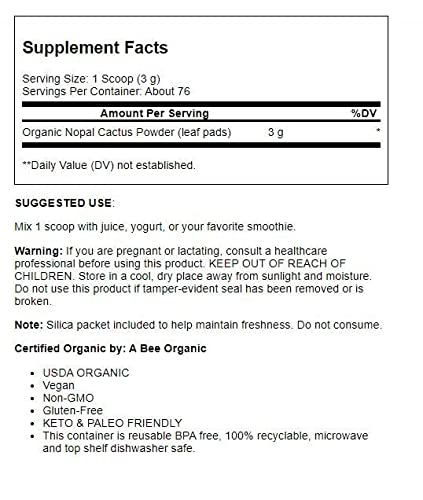 Foto 3 | Nopal Cactus En Polvo Bareorganics  240 Ml  Orgánico Y Vegano Del Usda - Venta Internacional.