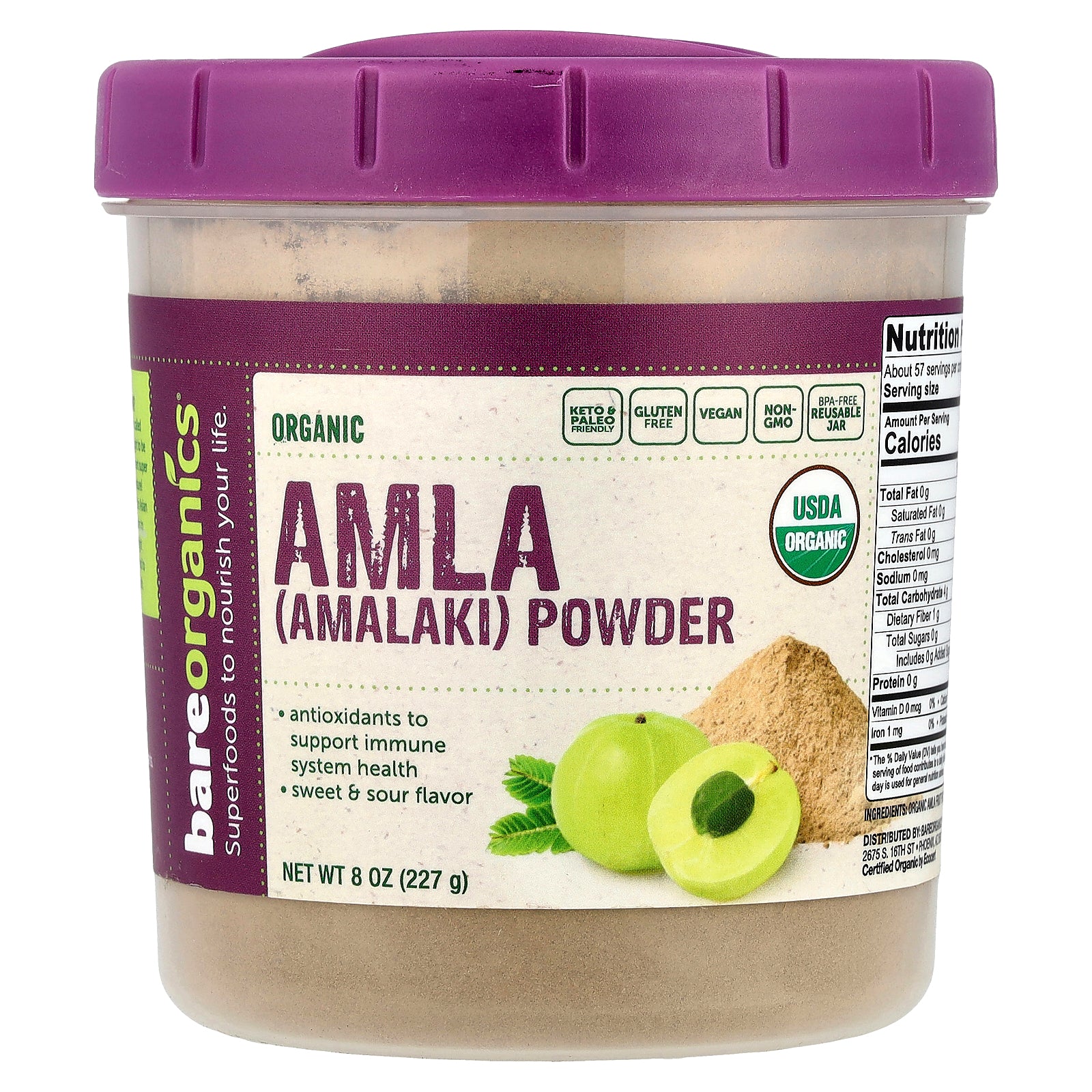 Foto 2 pulgar | Suplemento Bareorganics Amla En Polvo Orgánico 227 G - Venta Internacional.
