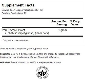 Foto 2 | Extracto Líquido De Corteza De Swanson Pau D'arco Sin Alcohol Ni Azúcar 29 6 Ml - Venta Internacional.