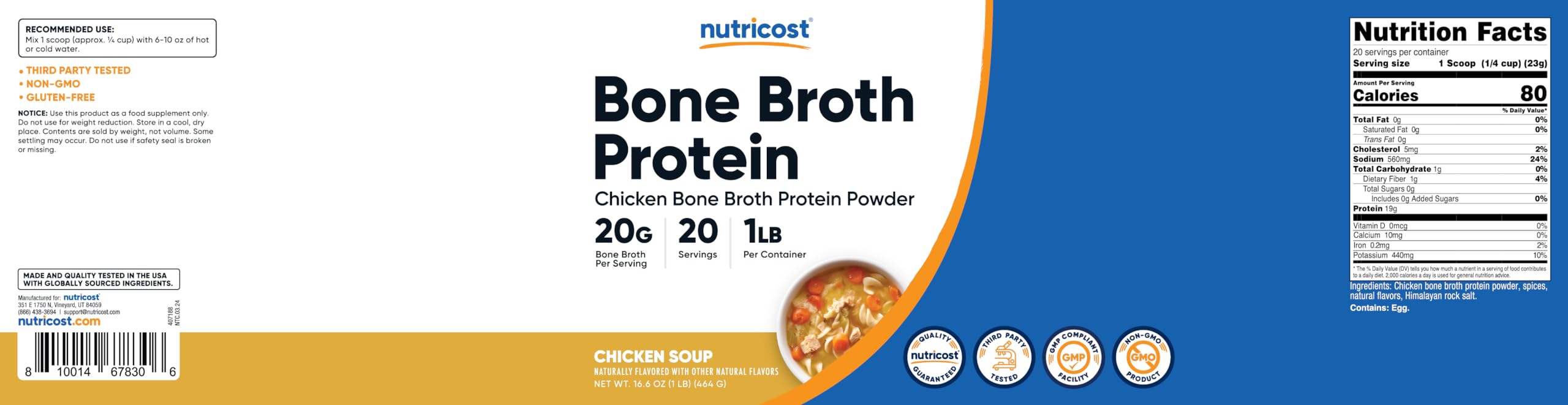 Foto 6 pulgar | Proteína En Polvo  Caldo De Huesos De Pollo Nutricost  20 Porciones - Venta Internacional.