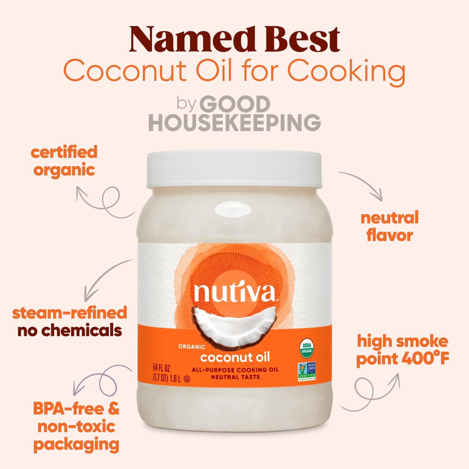Foto 5 pulgar | Aceite De Coco Nutiva Organic Refinado Al Vapor 1.6 L Para Cocinar - Venta Internacional.