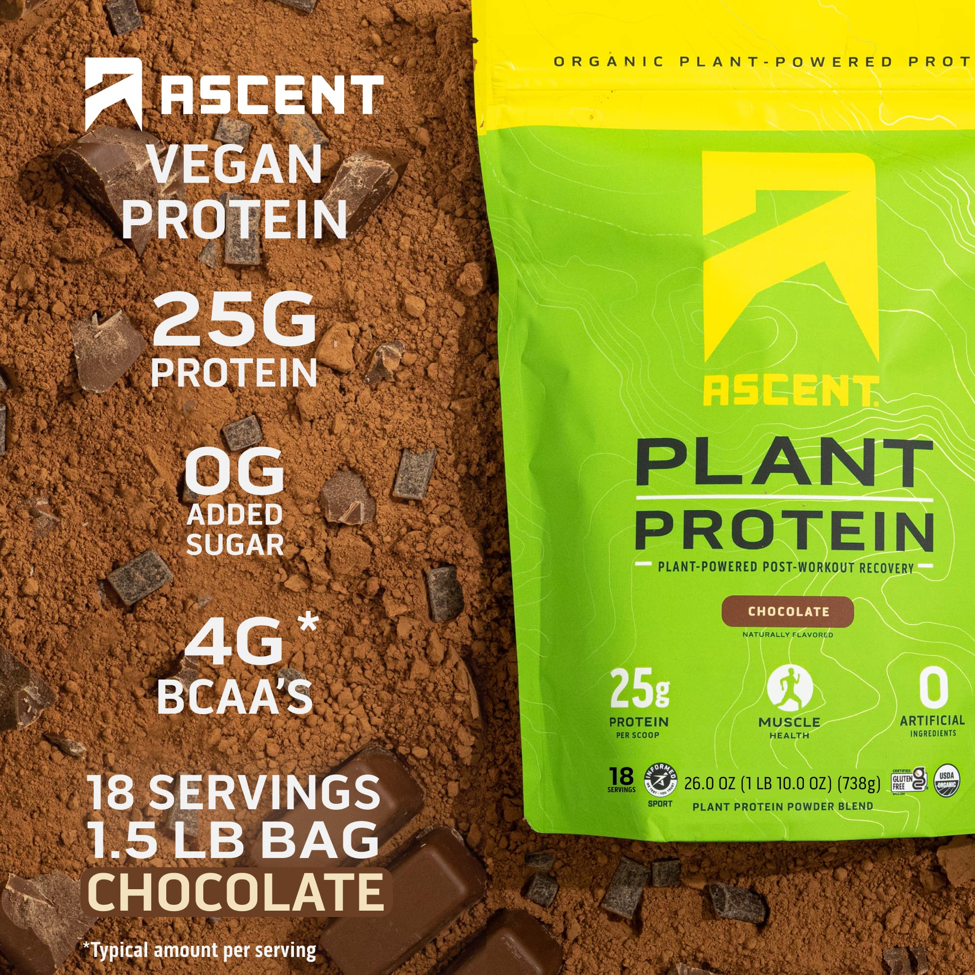 Foto 3 pulgar | Proteína En Polvo Ascent  Chocolate A Base De Plantas  18 Porciones - Venta Internacional.