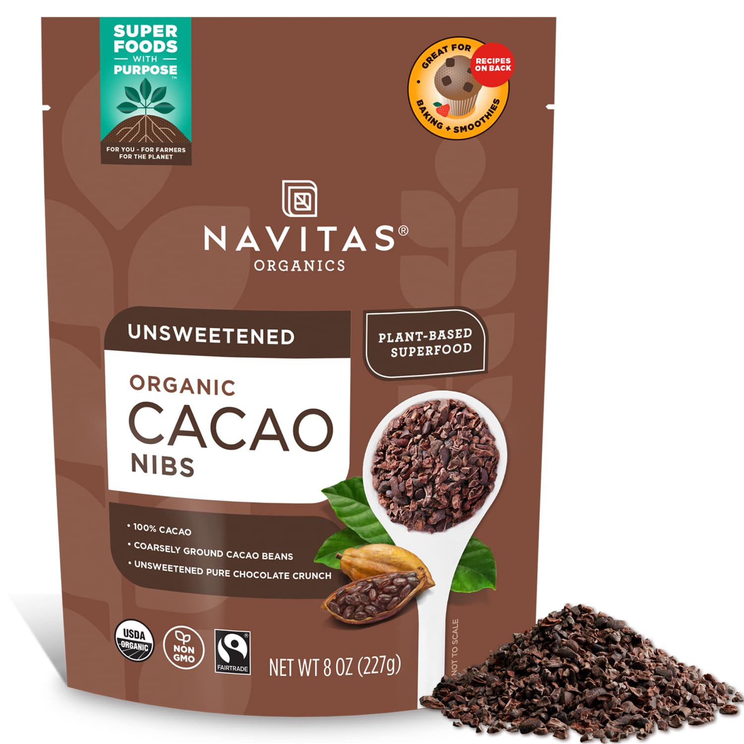 Foto 2 pulgar | Chocolate Negro Sin Azúcar Cacao Nibs Navitas Organics 225 G - Venta Internacional.