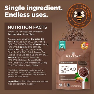 Foto 3 | Chocolate Negro Sin Azúcar Cacao Nibs Navitas Organics 225 G - Venta Internacional.