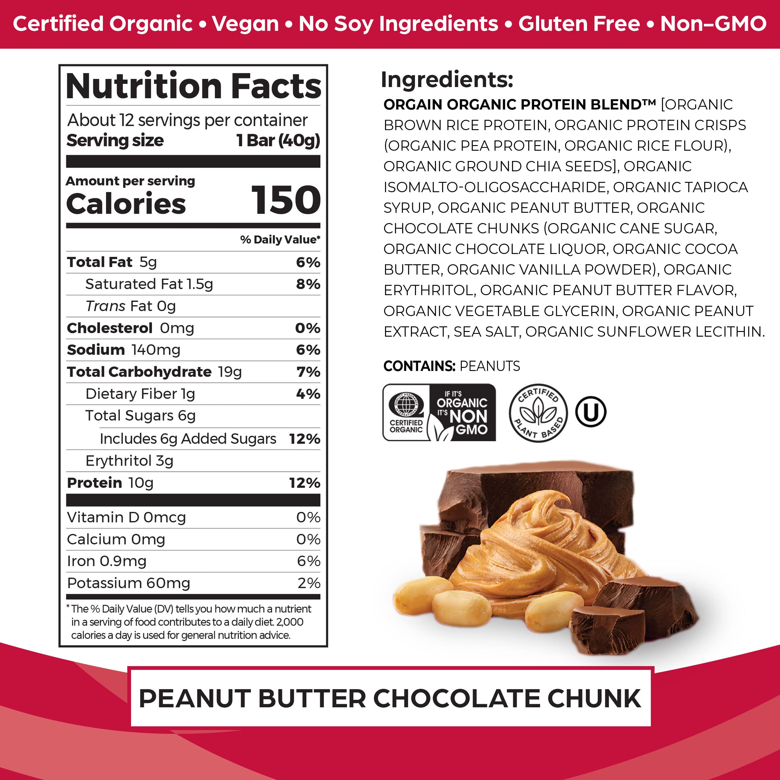 Foto 3 pulgar | Protein Bars Orgain Orgain  Crema De Cacahuete Orgánica Vegana  Chocolate  40 G - Venta Internacional.