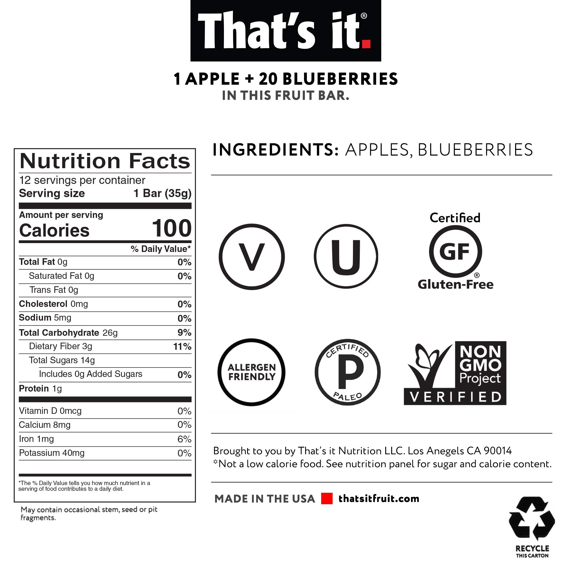 Foto 2 | Bar De Frutas Eso Es Todo. Apple + Blueberry 100% Natural (paquete De 12) - Venta Internacional.