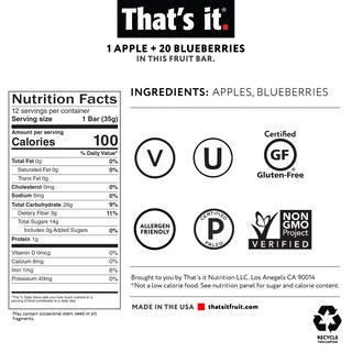 Foto 2 | Bar De Frutas Eso Es Todo. Apple + Blueberry 100% Natural (paquete De 12) - Venta Internacional.