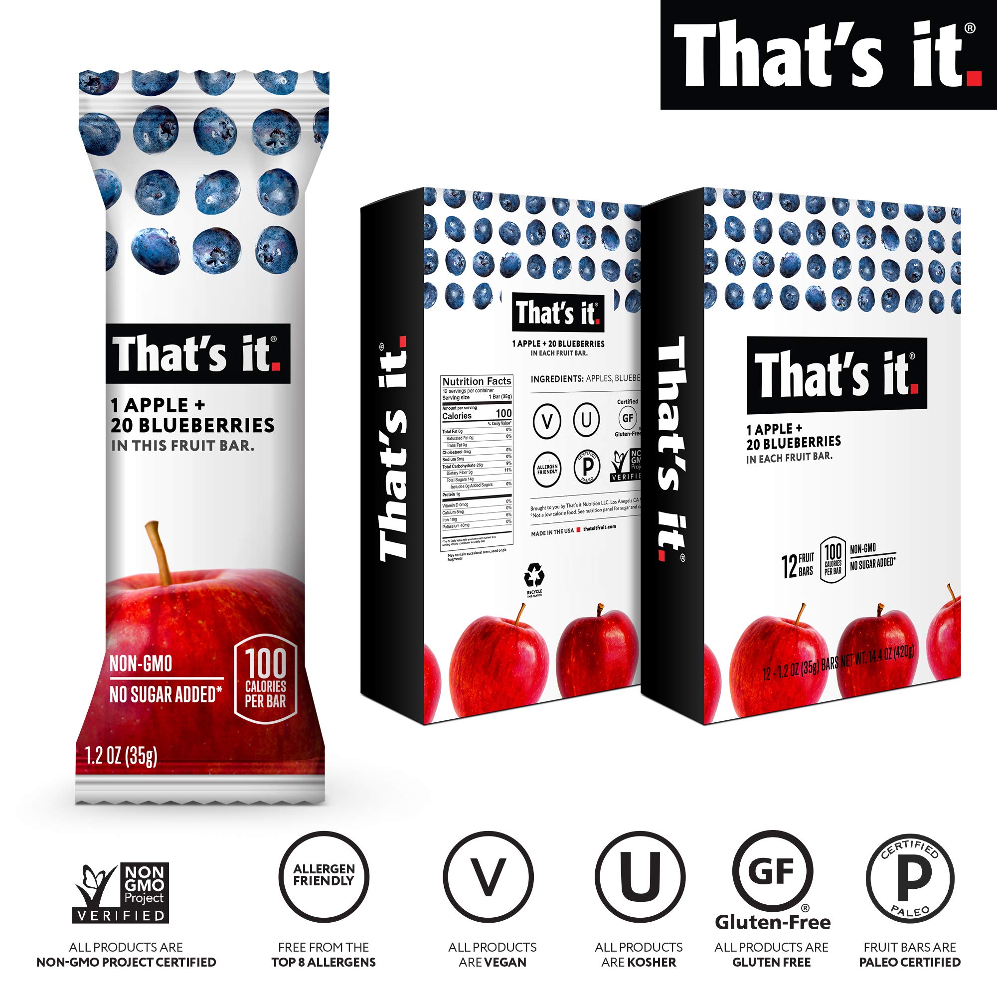 Foto 7 | Bar De Frutas Eso Es Todo. Apple + Blueberry 100% Natural (paquete De 12) - Venta Internacional.