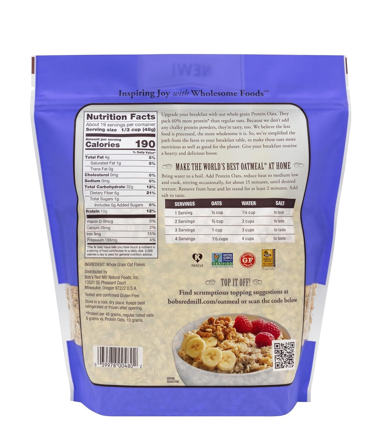 Foto 3 pulgar | Proteína Sin Gluten  Avena Bob's Red Mill  946 Ml  10 G De Proteína - Venta Internacional.