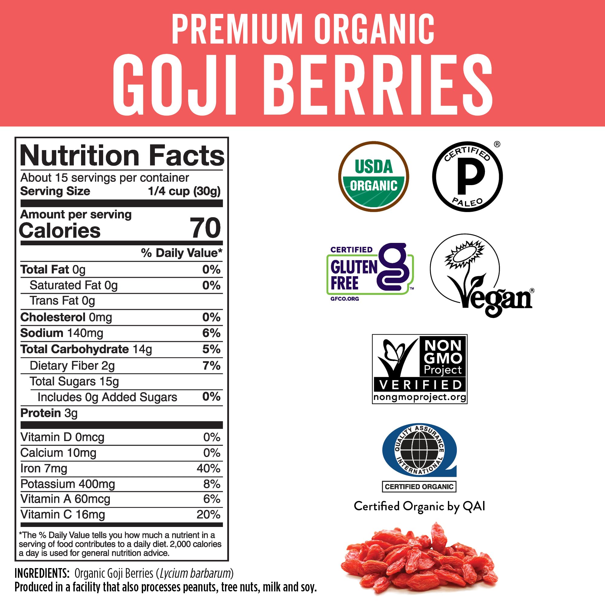 Foto 6 | Bayas De Goji Secas Viva Naturals Organic  454 G  Sin Ogm  Veganas - Venta Internacional.