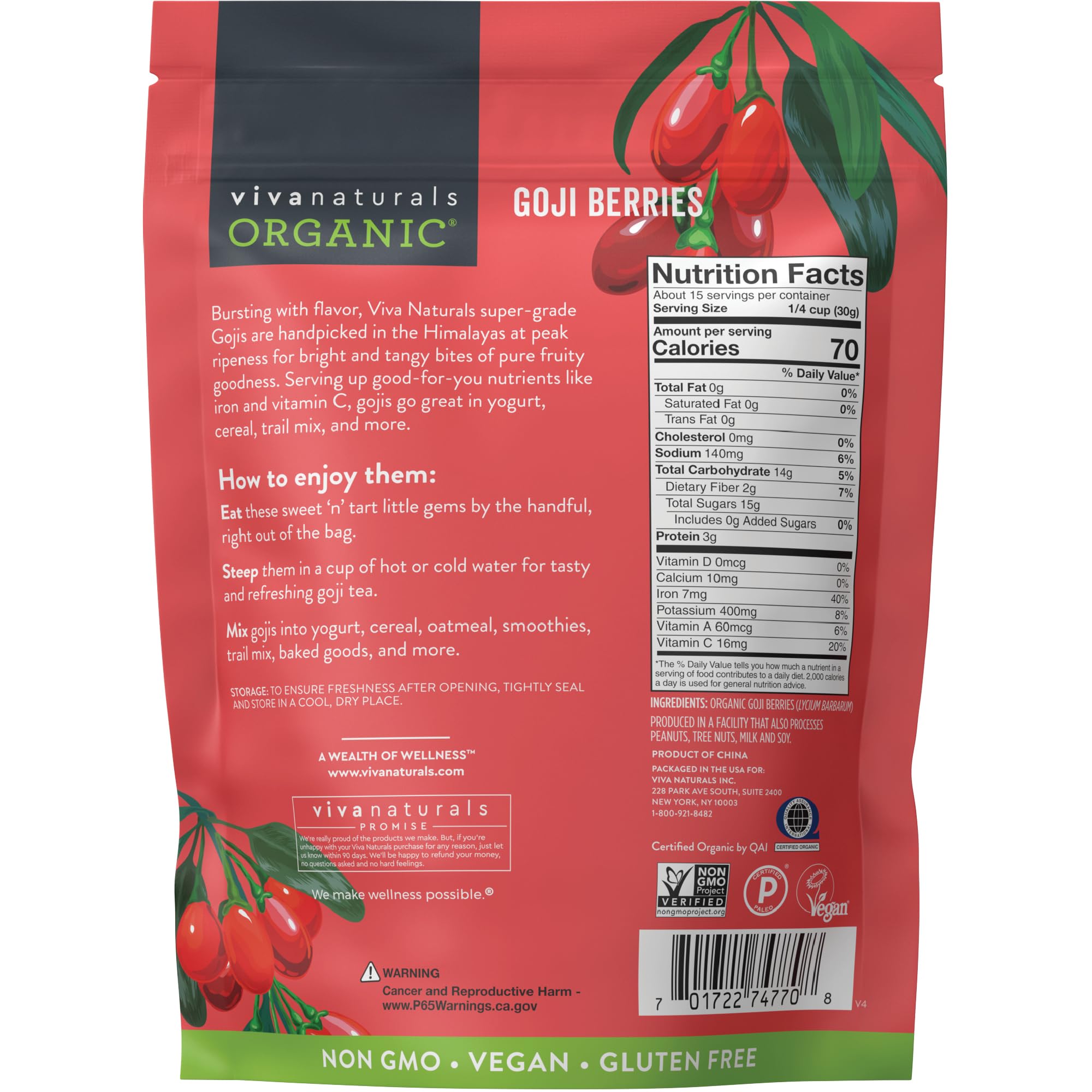 Foto 7 | Bayas De Goji Secas Viva Naturals Organic  454 G  Sin Ogm  Veganas - Venta Internacional.