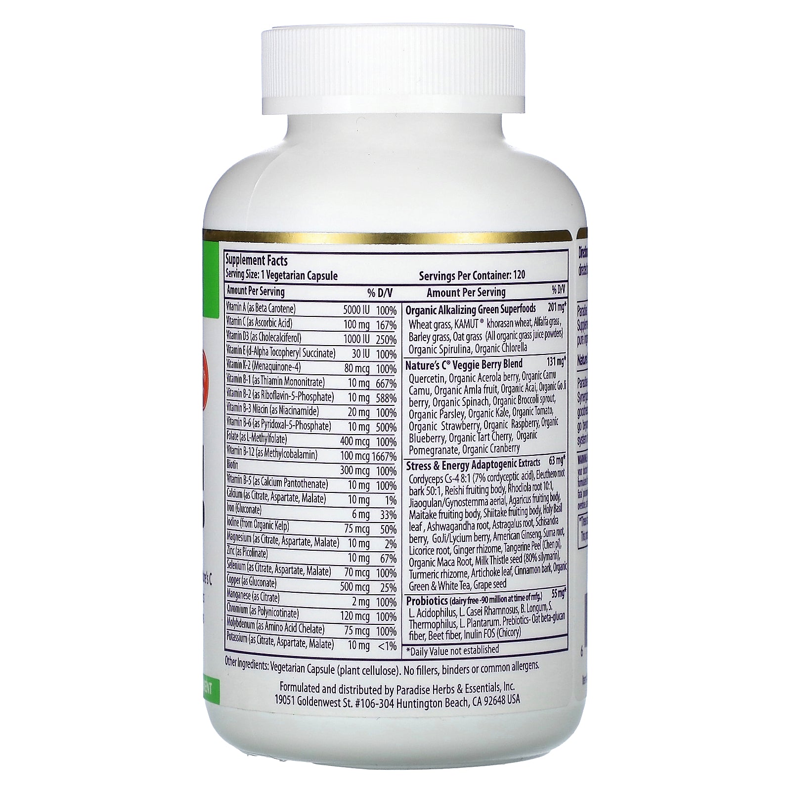 Foto 2 | Suplemento Multivitamínico Paradise Herbs Earth's Blend 120 Cápsulas - Venta Internacional.