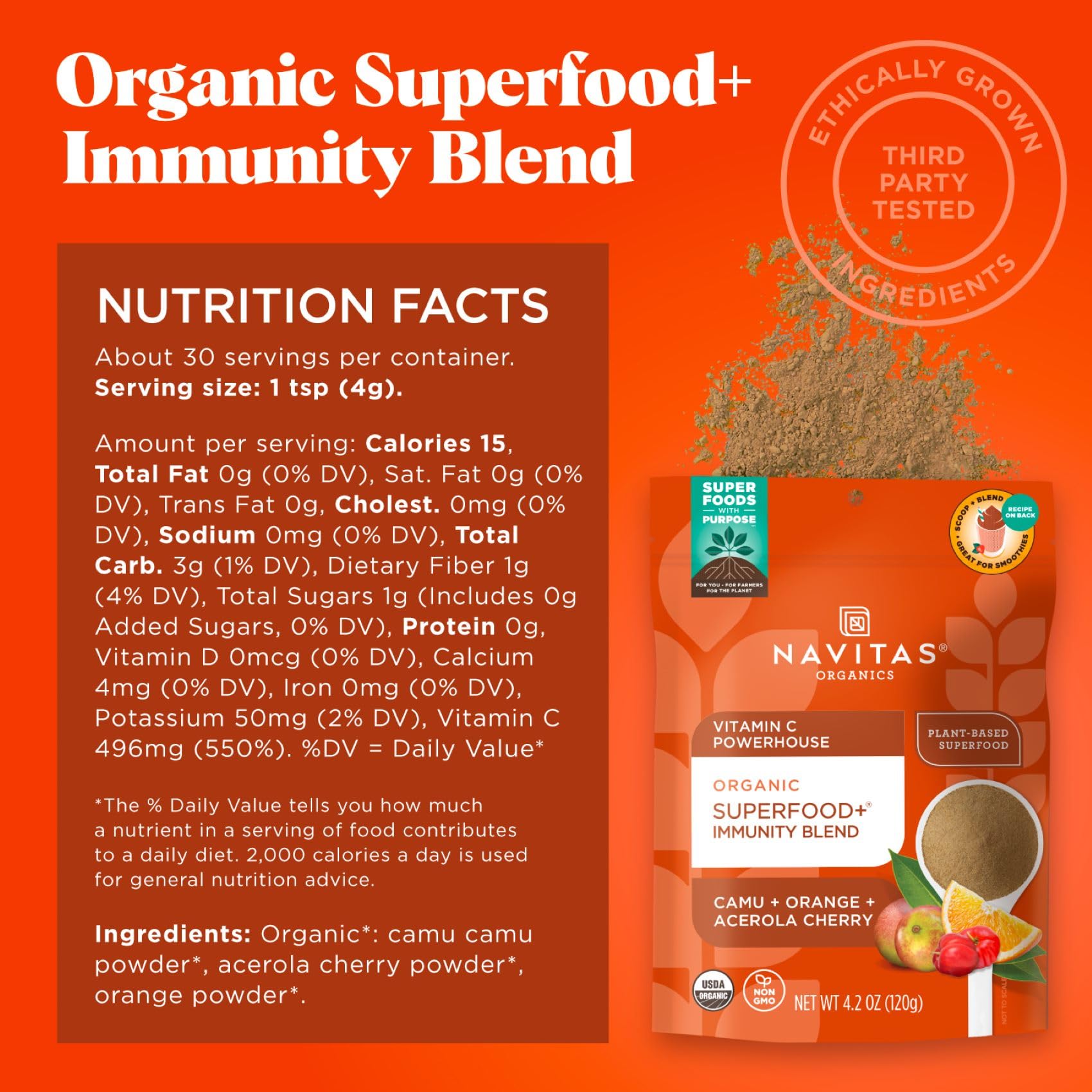 Foto 3 pulgar | Mezcla De Inmunidad Superfood+ Navitas Organics 120 Ml  30 Porciones - Venta Internacional.