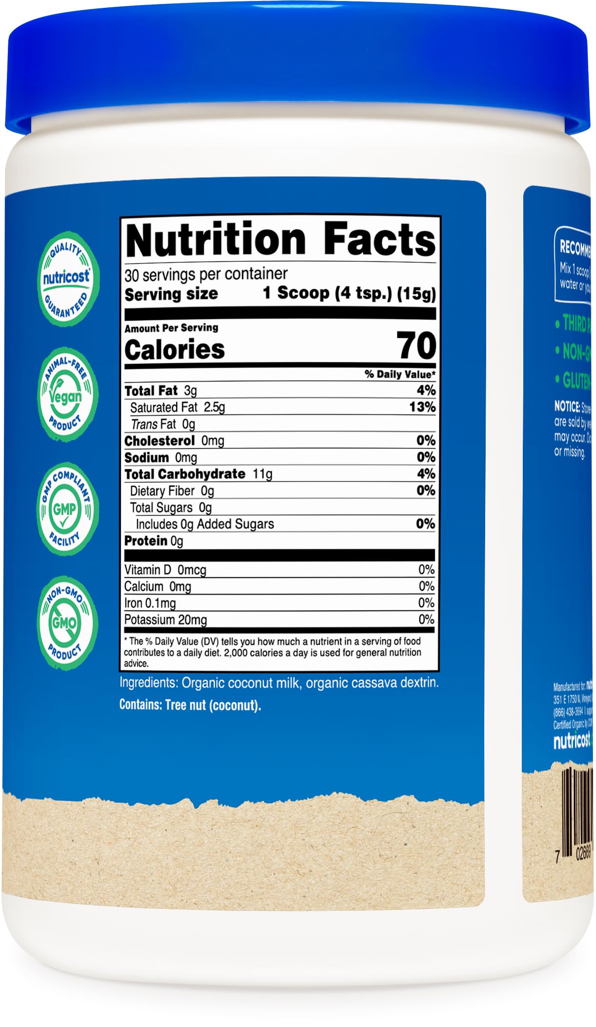 Foto 4 | Leche De Coco En Polvo Nutricost Organic 454 G - Sin Ogm - Venta Internacional.