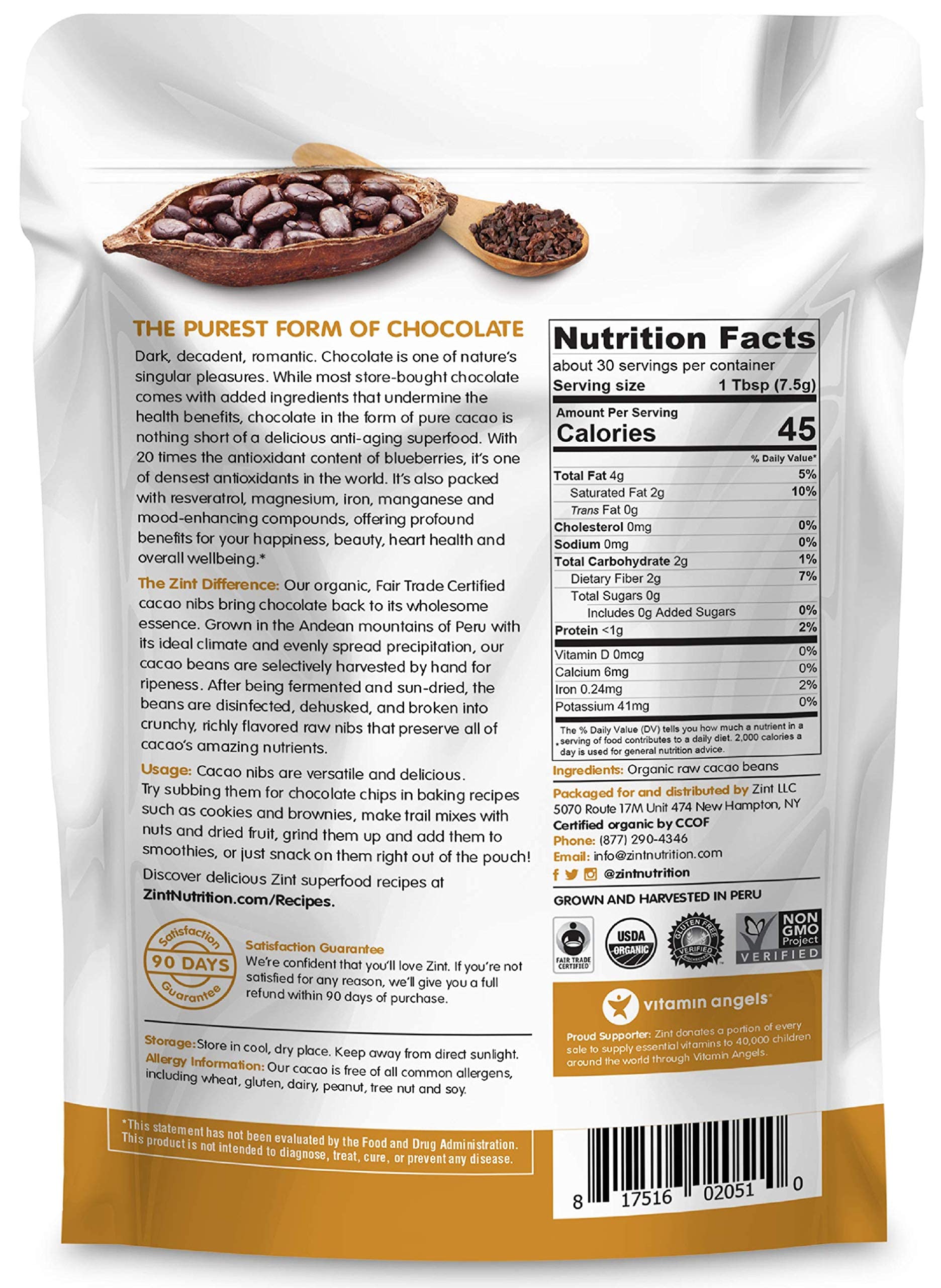 Foto 3 pulgar | Cacao Nibs Zint Organic  236 Ml  Paleo De Comercio Justo  Sin Ogm  Sin Gluten - Venta Internacional.