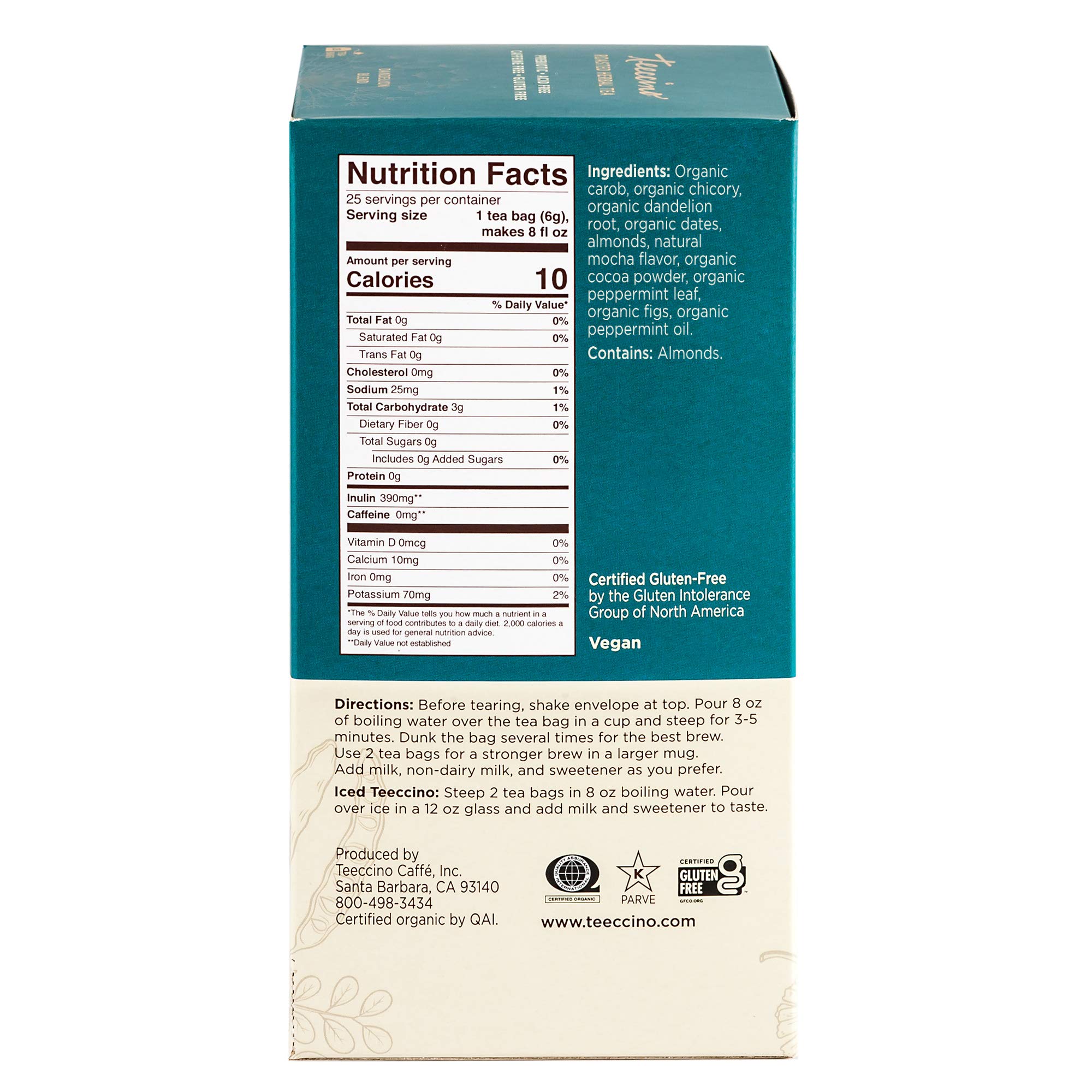 Foto 3 pulgar | 25 Bolsitas De Té Tea Teeccino  Diente De León  Moca Y Menta  Sin Cafeína - Venta Internacional.