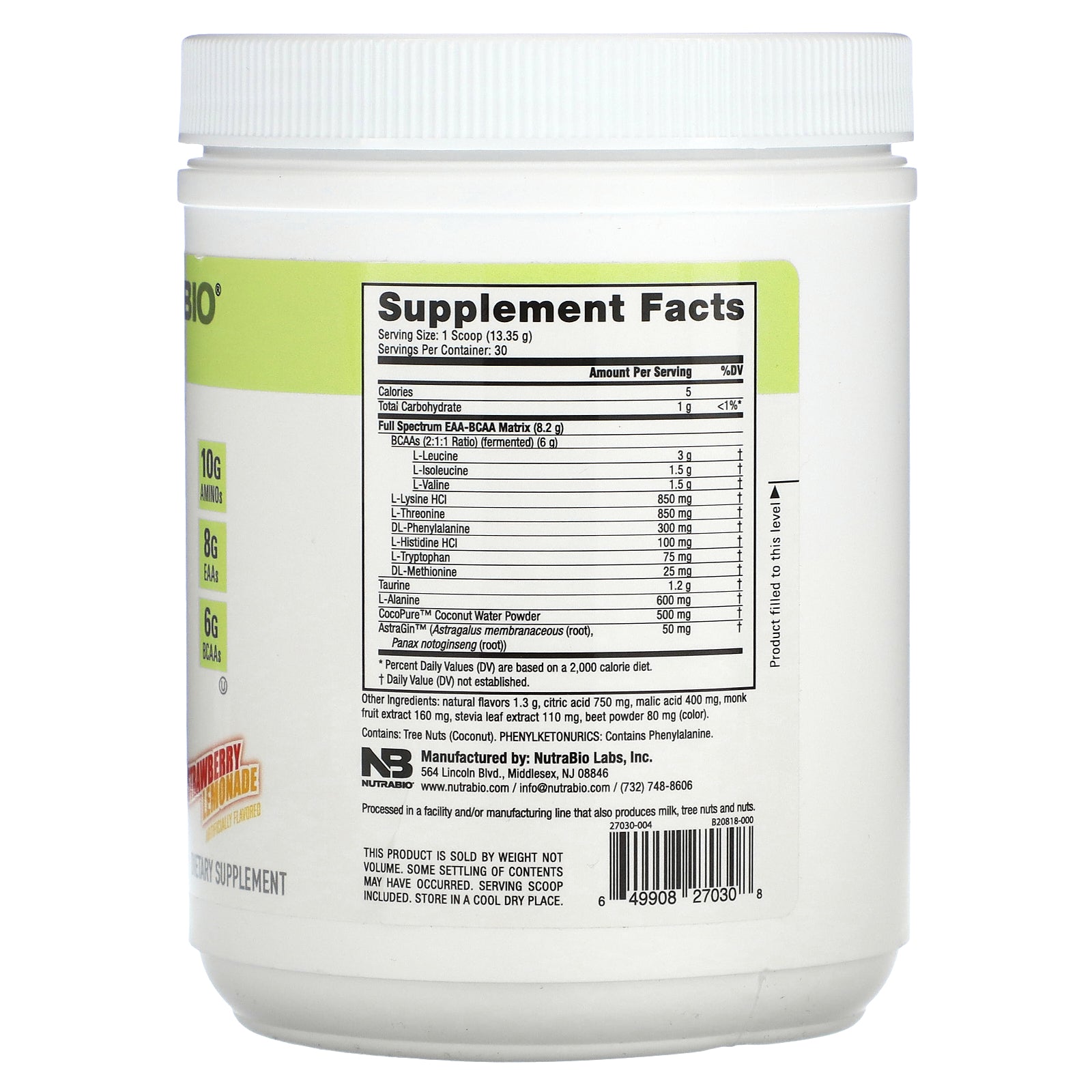 Foto 2 | Suplemento Nutrabio Eaa De Limonada De Fresa 401 G - Venta Internacional.