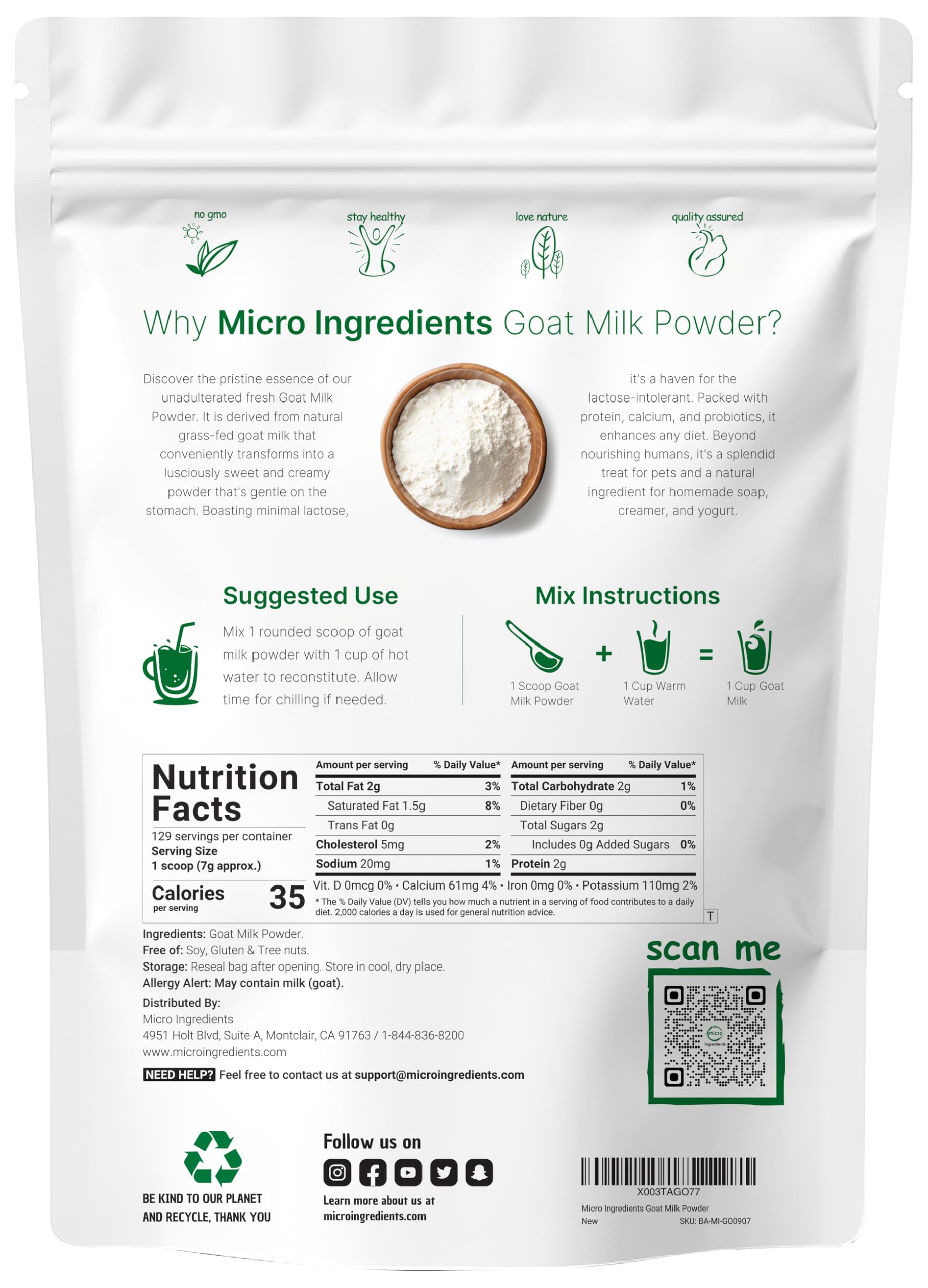 Foto 3 pulgar | Microingredientes De Leche De Cabra En Polvo  1 Kg  De Animales Alimentados Con Pasto - Venta Internacional.