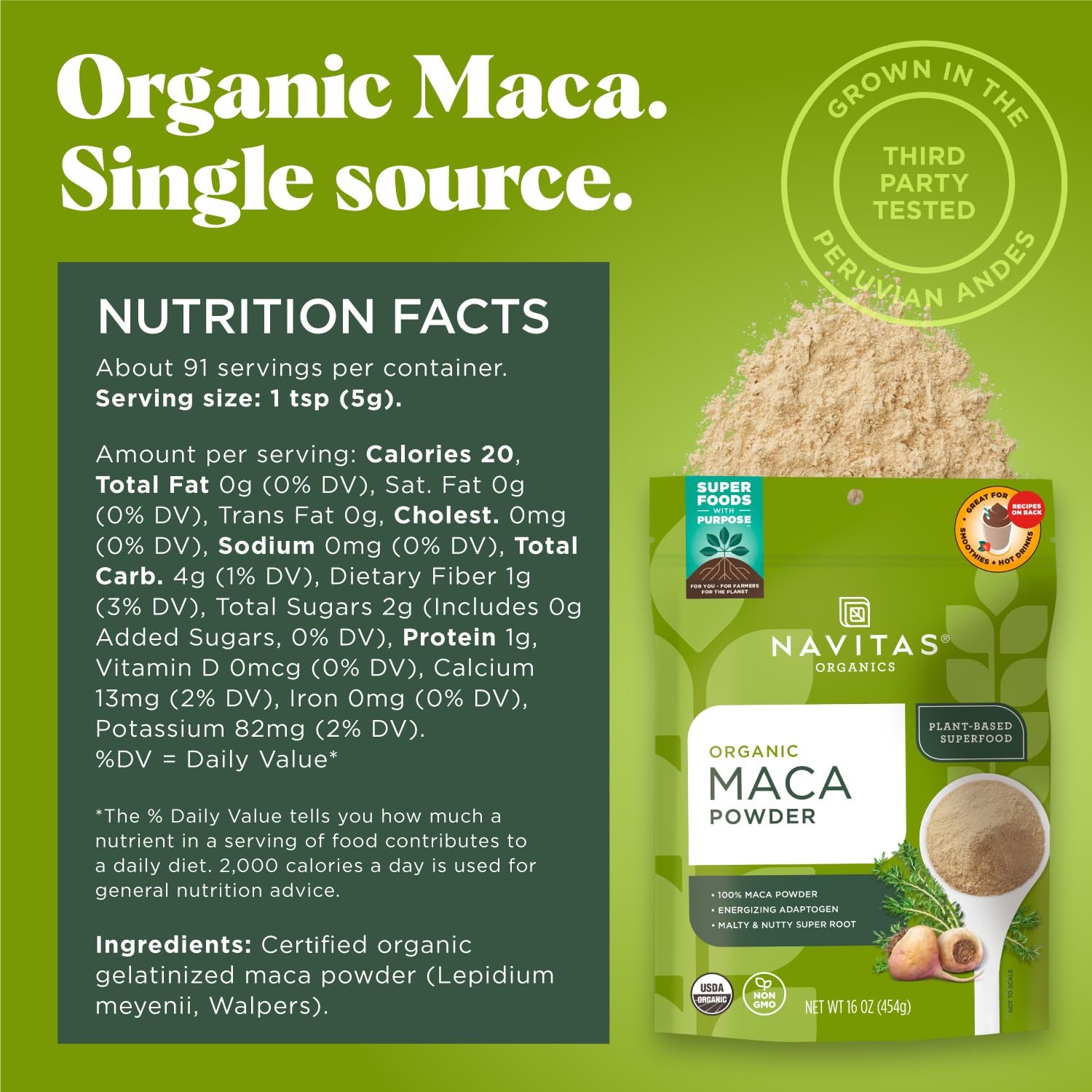 Foto 3 pulgar | Maca En Polvo Navitas Organics 100% Gelatinizada Peruana 450g - Venta Internacional.