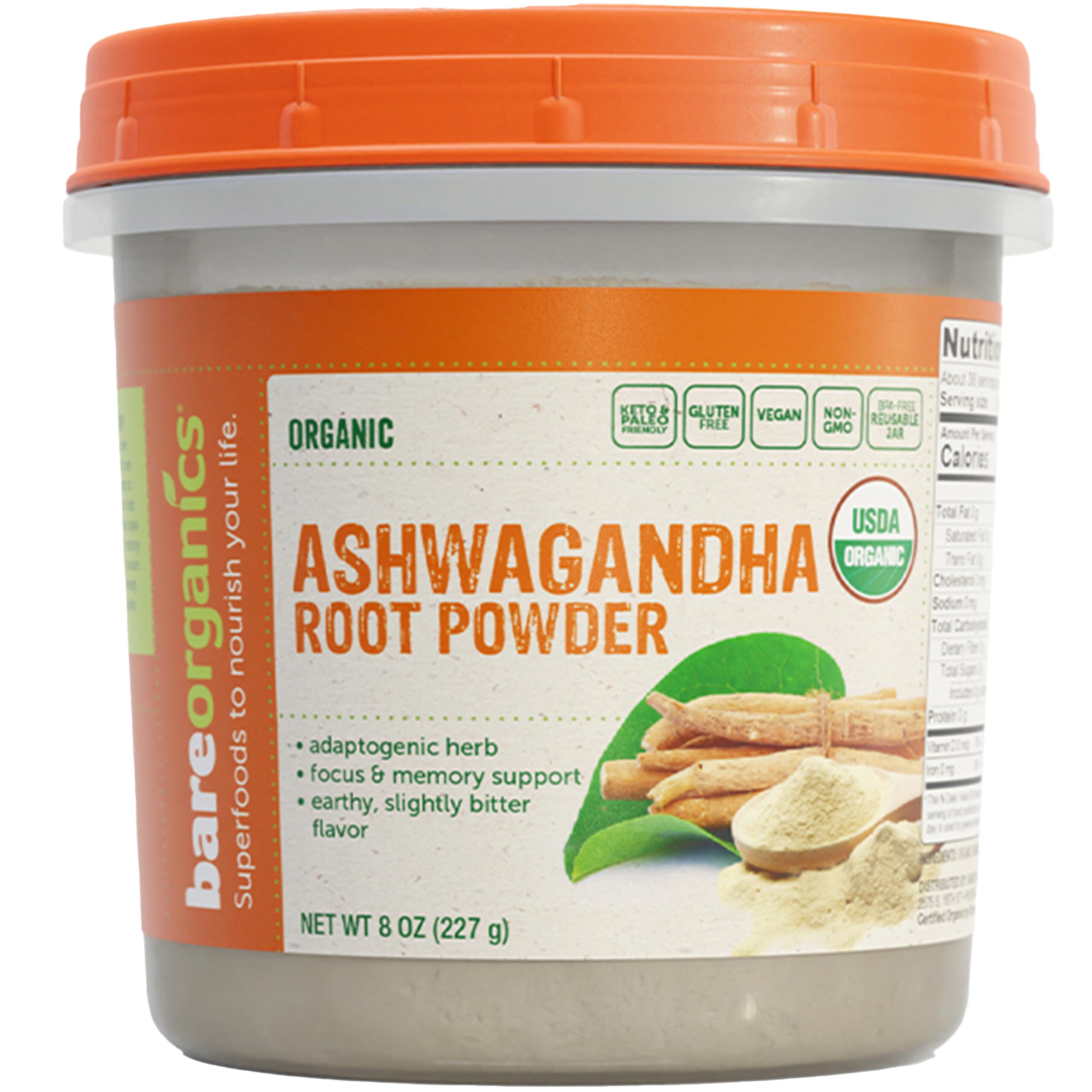 Foto 2 pulgar | Raíz De Ashwagandha En Polvo Bareorganics 240 Ml Usda Organic Vegan - Venta Internacional.