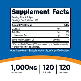 Foto 2 | Cápsulas Blandas De Aceite De Coco Nutricost 1000 Mg 120 Cápsulas Blandas - Venta Internacional.