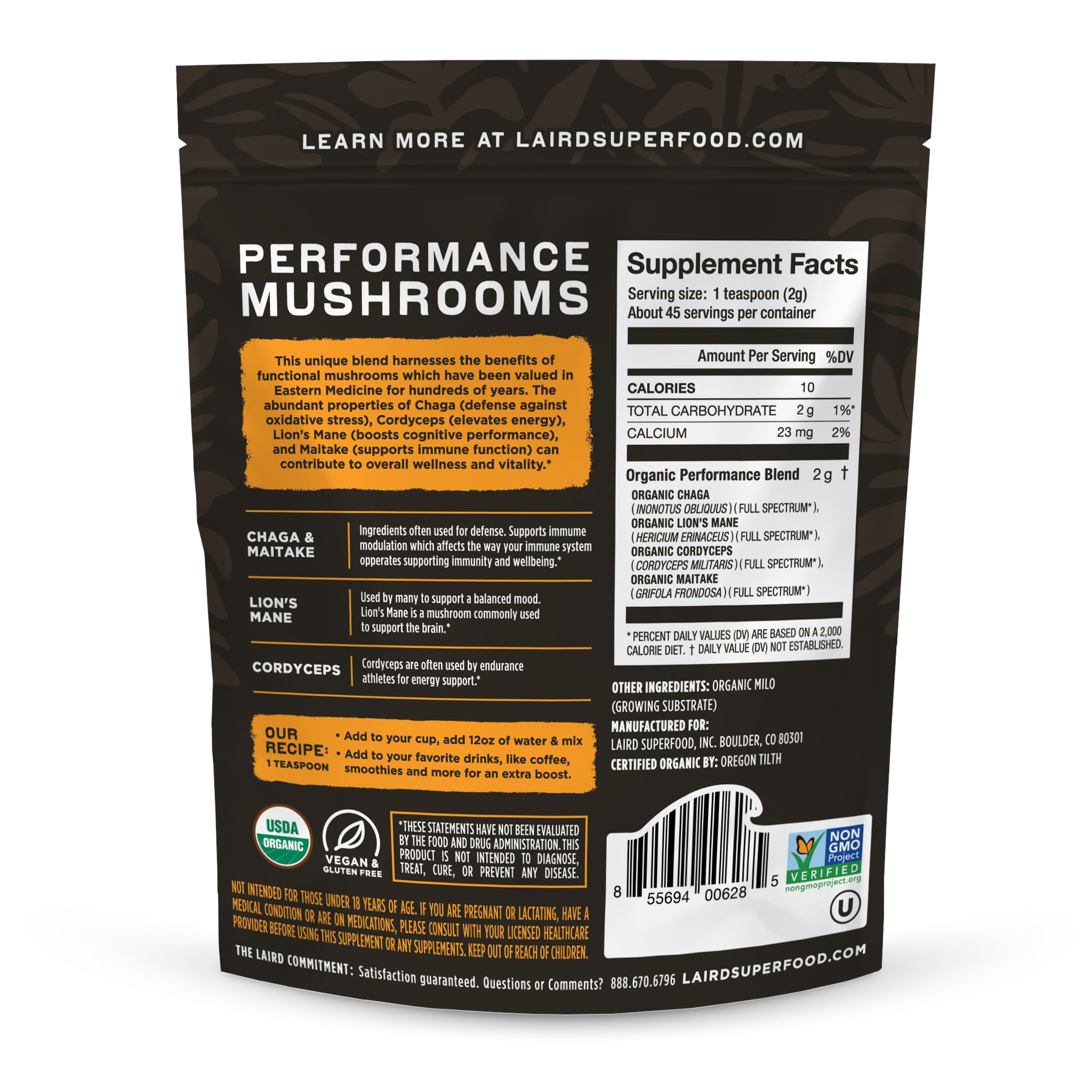 Foto 2 | Suplemento Laird Superfood Organic Performance Mushroom Blend - Venta Internacional.