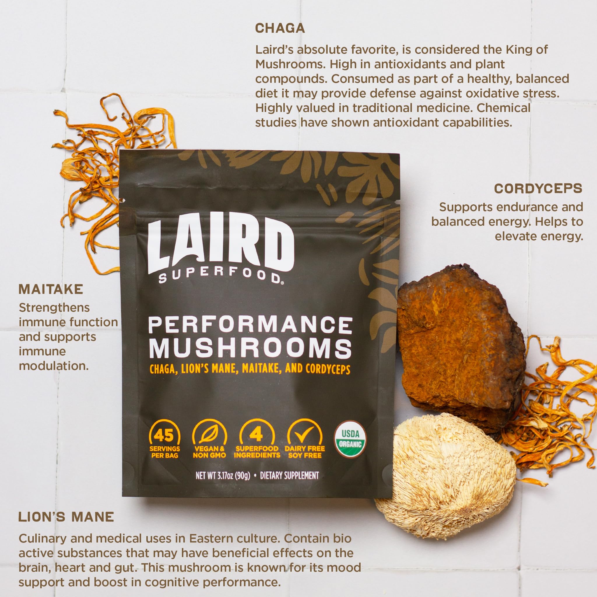 Foto 5 pulgar | Suplemento Laird Superfood Organic Performance Mushroom Blend - Venta Internacional.