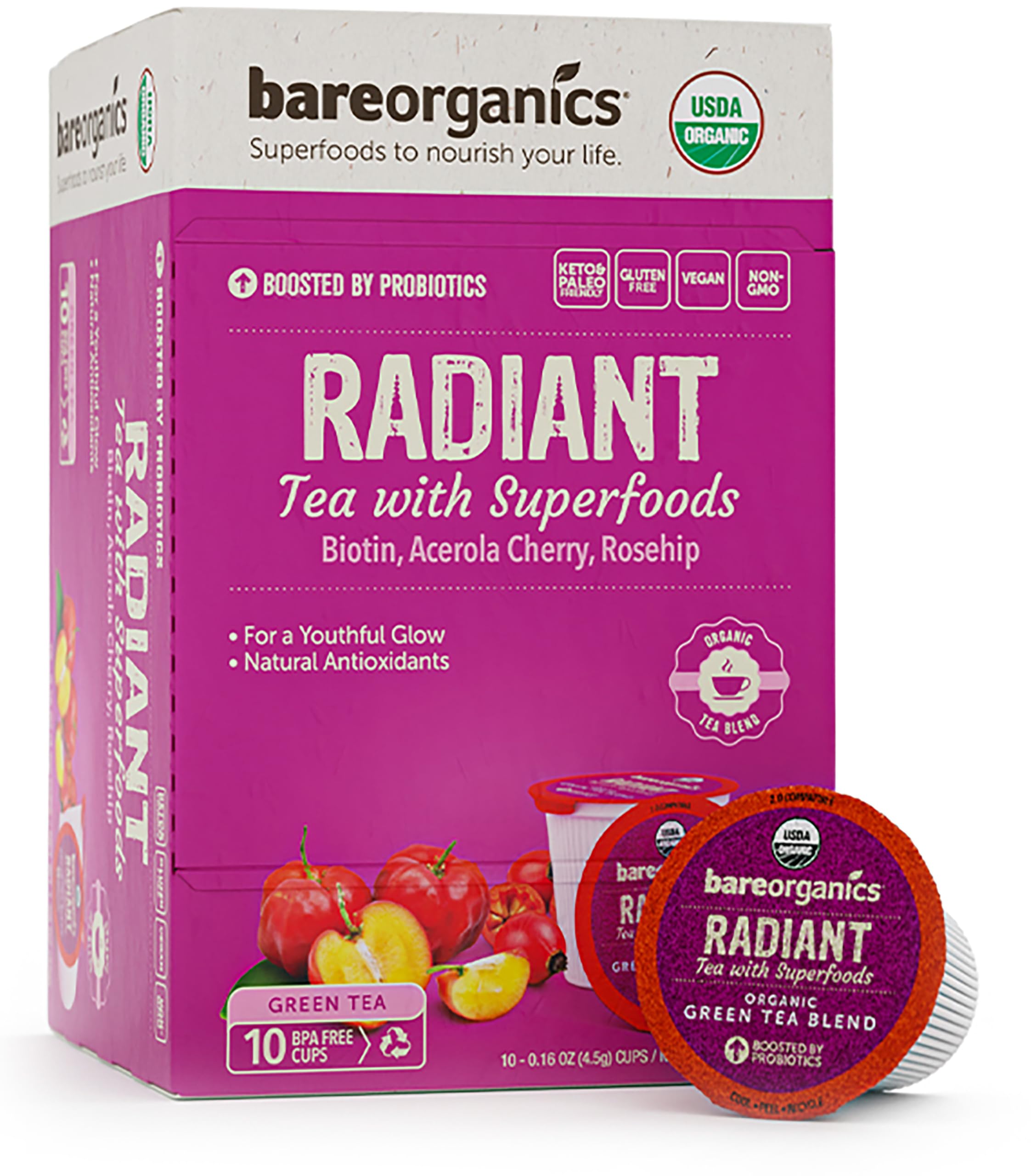 Foto 1 | 10 Cápsulas Tea Bareorganics Radiant Con Superalimentos Y Probióticos - Venta Internacional.