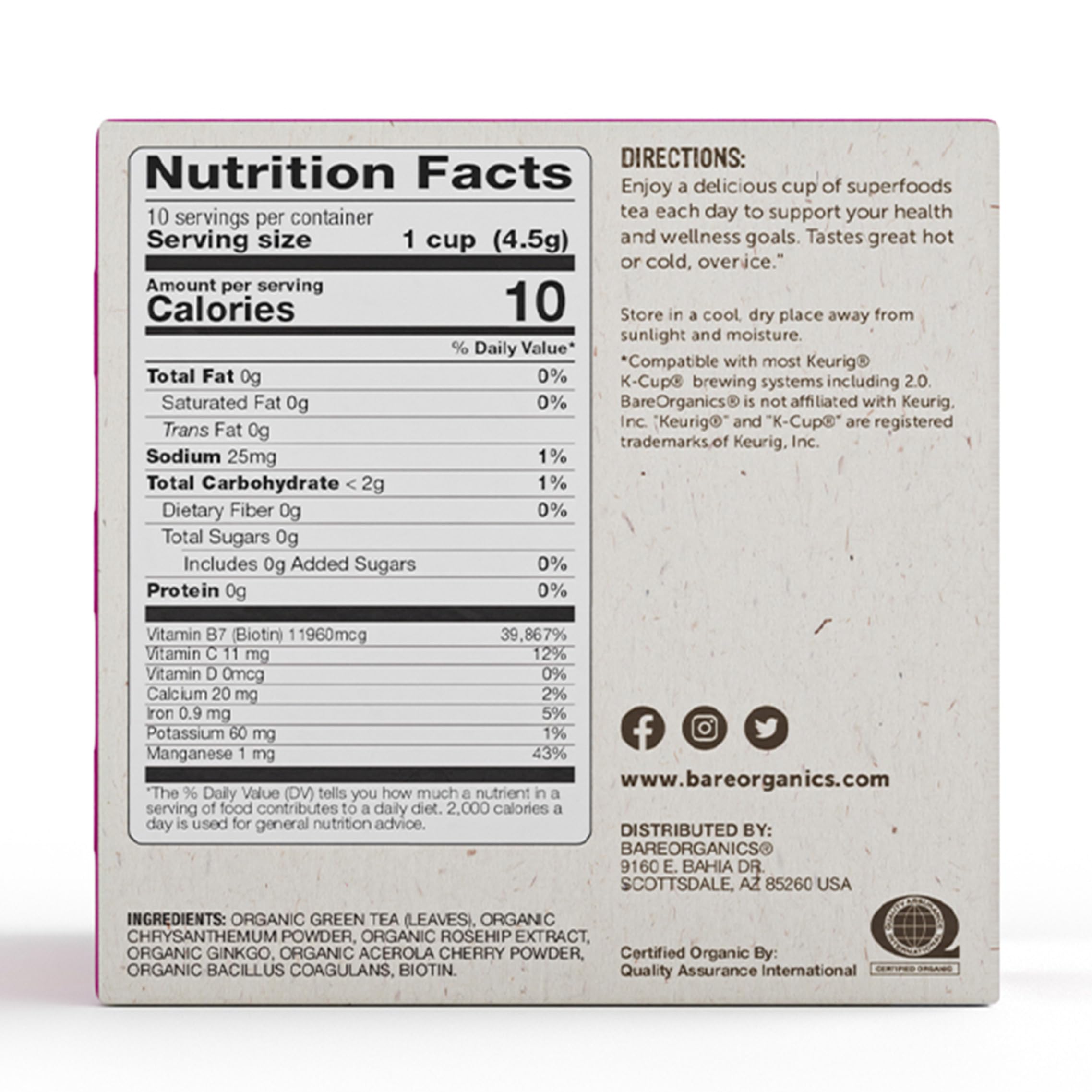 Foto 4 | 10 Cápsulas Tea Bareorganics Radiant Con Superalimentos Y Probióticos - Venta Internacional.