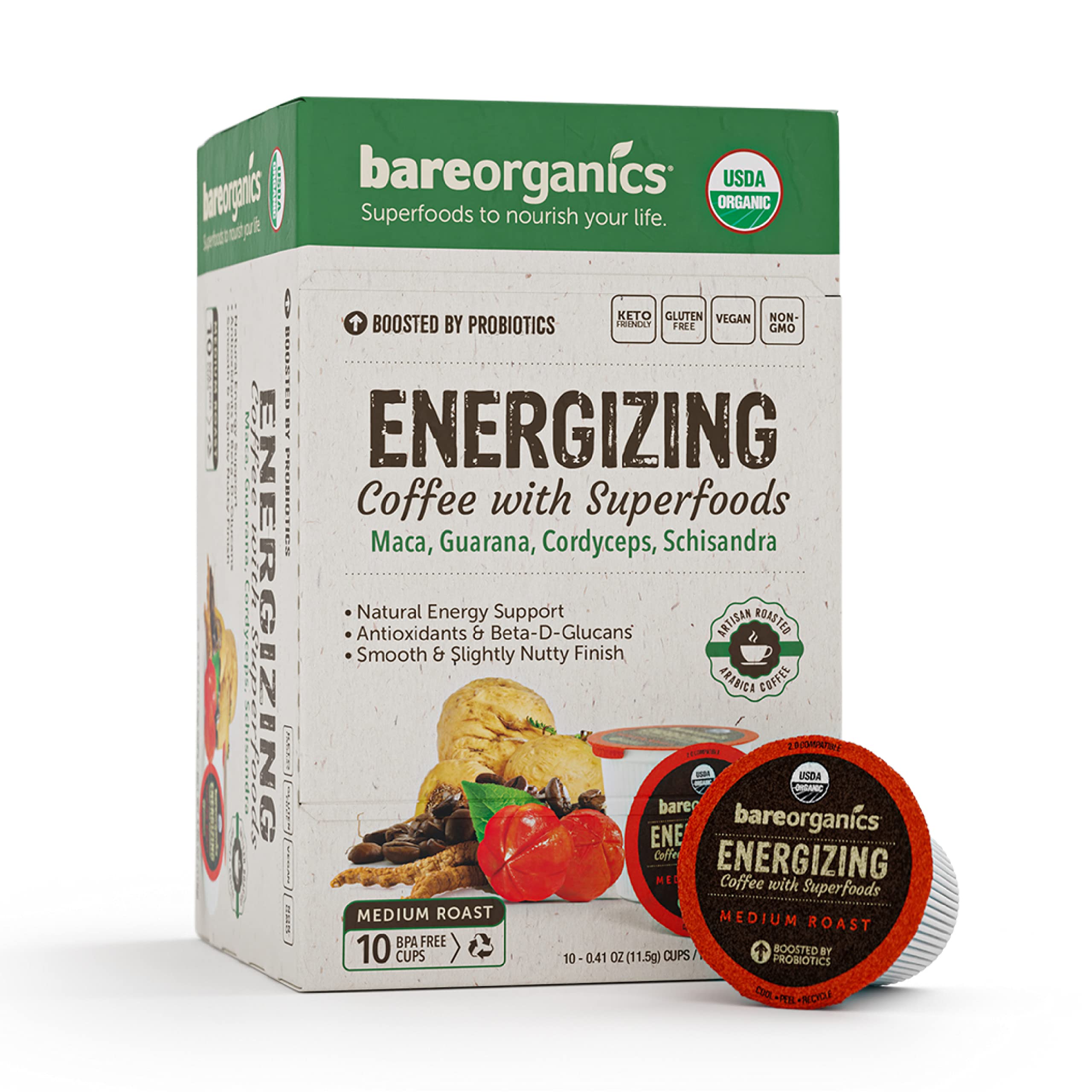 Foto 1 | Cápsulas Orgánicas De Coffee Bareorganics Energy Medium Toast  10 K-cup - Venta Internacional.