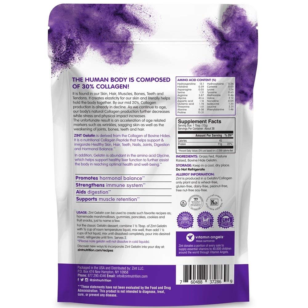Foto 3 pulgar | Gelatina De Carne De Res Alimentada Con Pasto Zint En Polvo  Bolsa De 454 G - Venta Internacional.