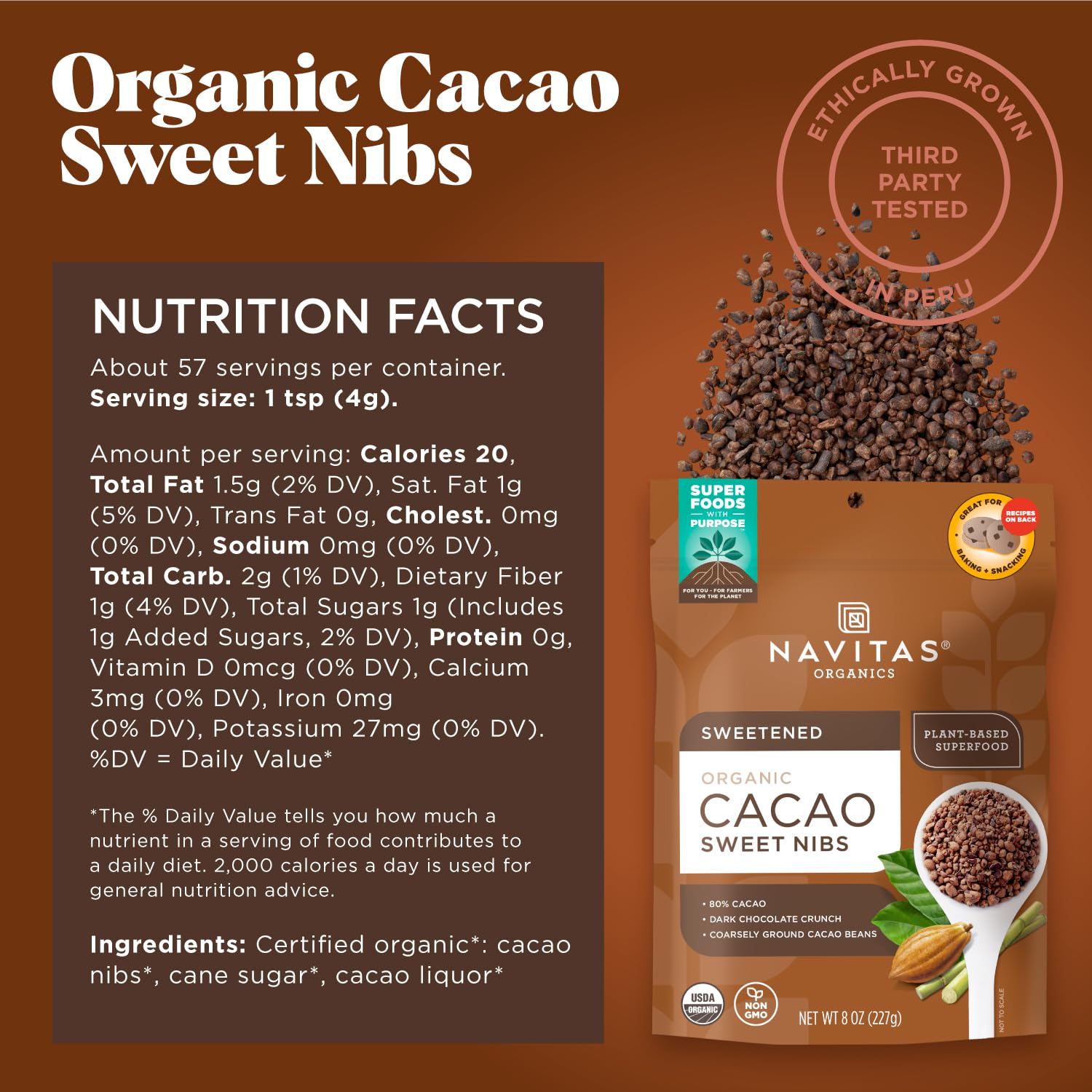 Foto 3 pulgar | Cacao Sweet Nibs Navitas Organics  227 G  Bolsa Para 56 Porciones - Venta Internacional.