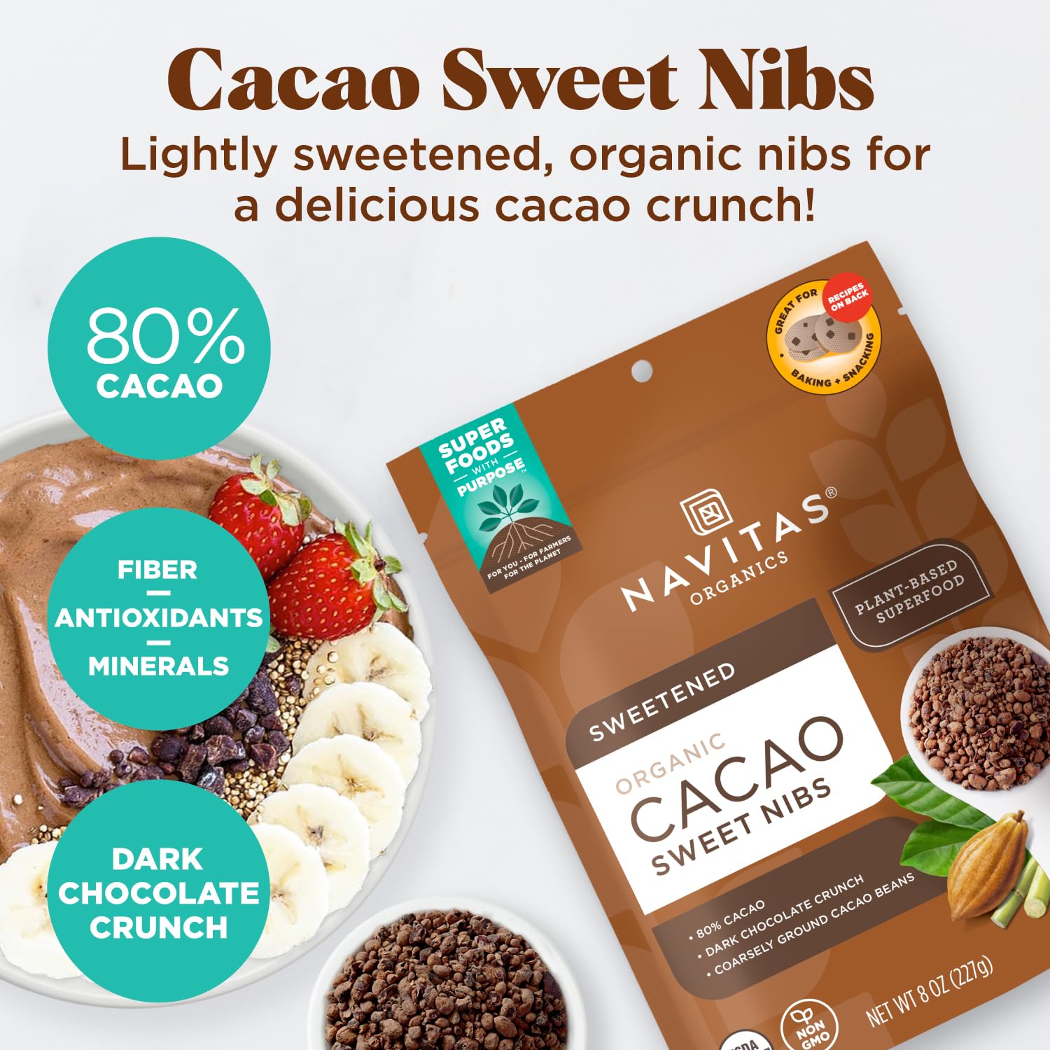 Foto 4 pulgar | Cacao Sweet Nibs Navitas Organics  227 G  Bolsa Para 56 Porciones - Venta Internacional.