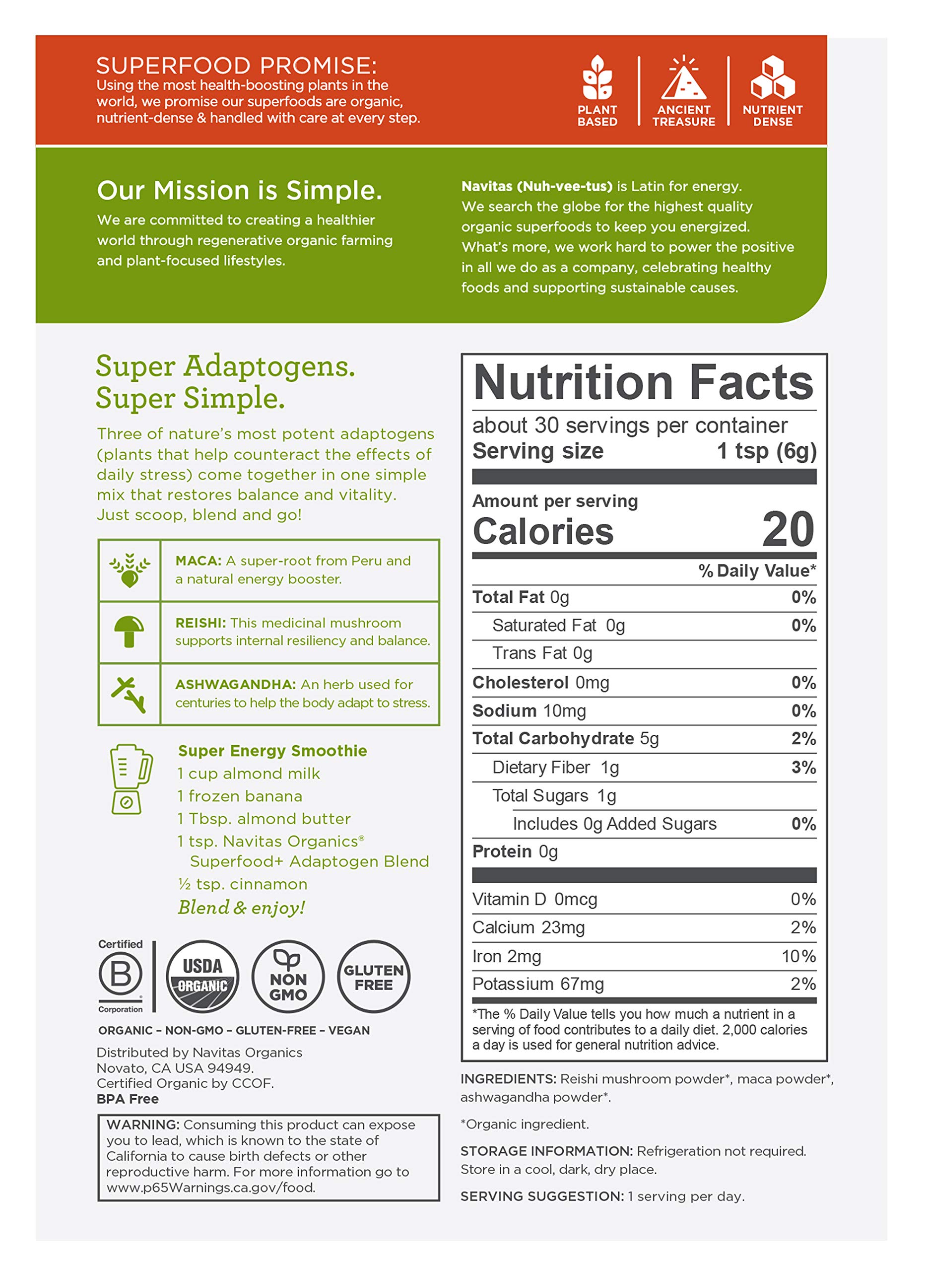 Foto 4 pulgar | Mezcla De Adaptógenos Para Superalimentos Navitas Organics  Bolsa De 180 Ml - Venta Internacional.