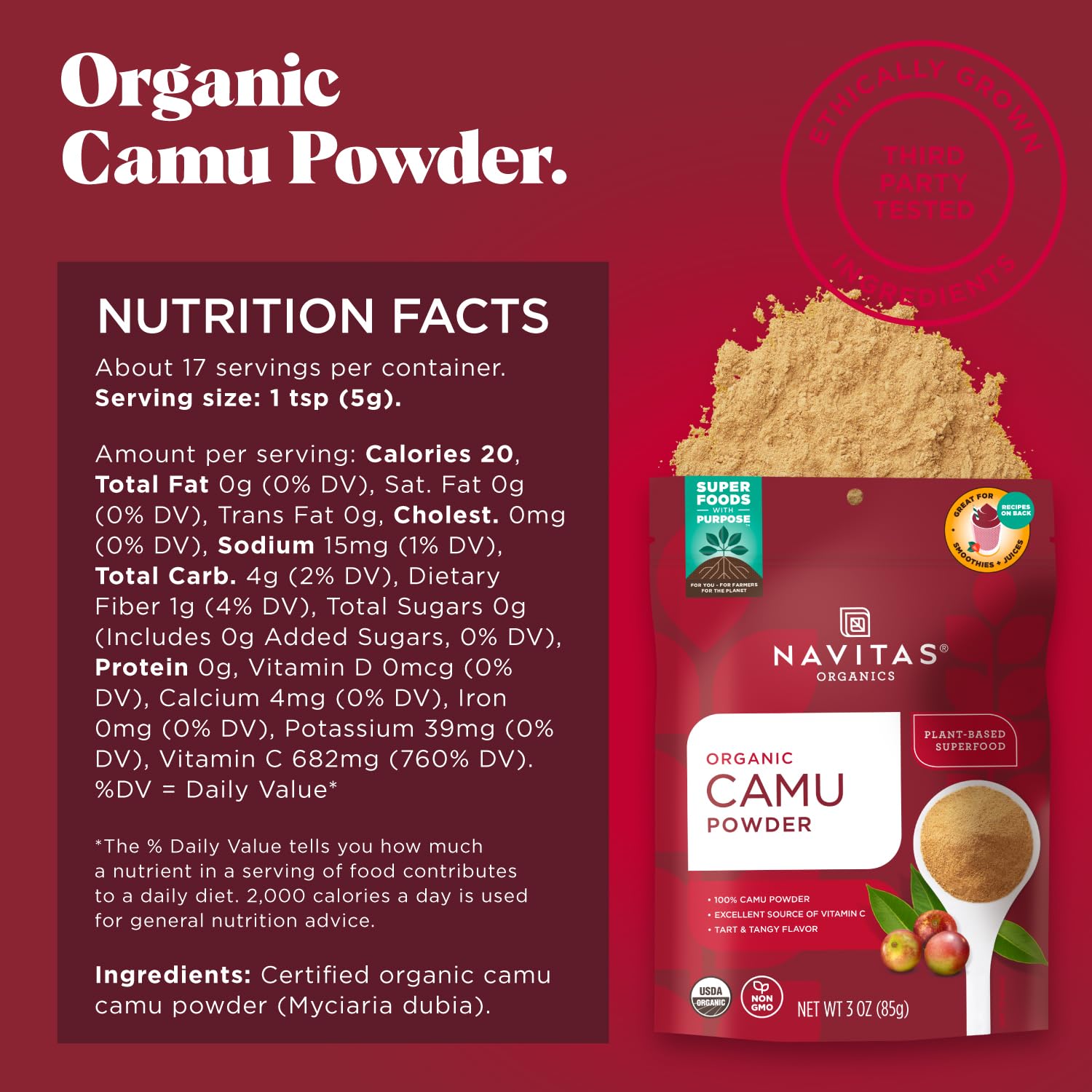 Foto 4 pulgar | Camu Camu En Polvo Navitas Organics 85 G Orgánico Sin Ogm - Venta Internacional.