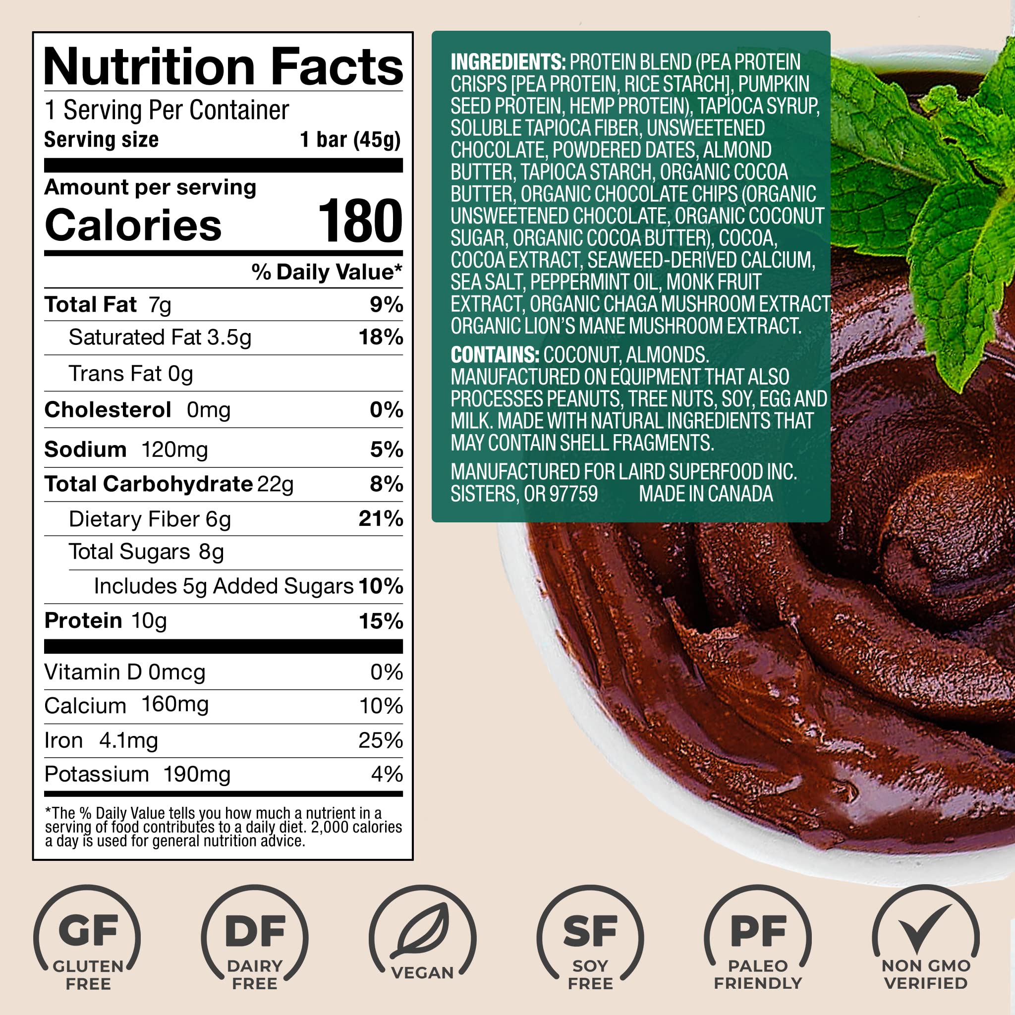 Foto 8 pulgar | Protein Bar Laird Superfood Functional Menta Chocolate 10 G - Venta Internacional.