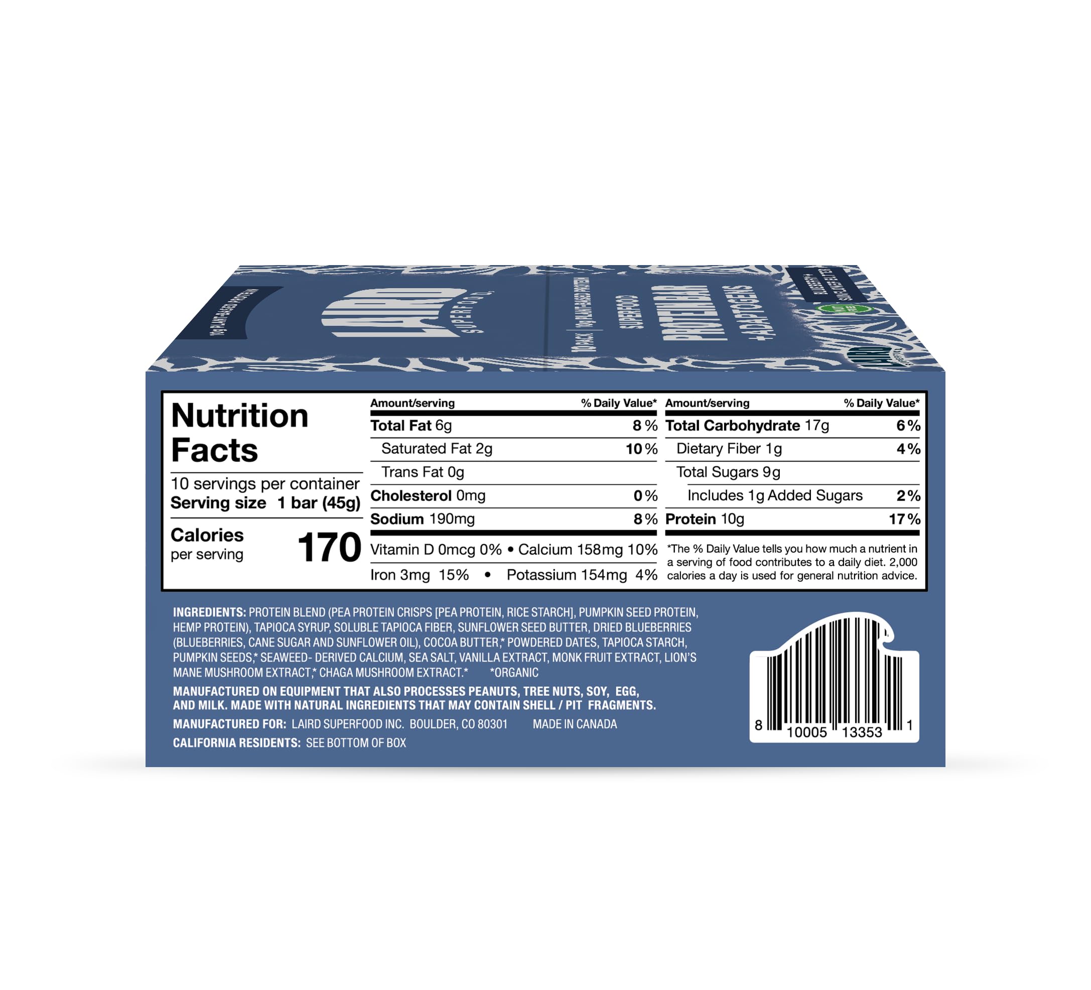 Foto 4 | Protein Bar Laird Superfood Functional Blueberry  10 G De Proteína - Venta Internacional.