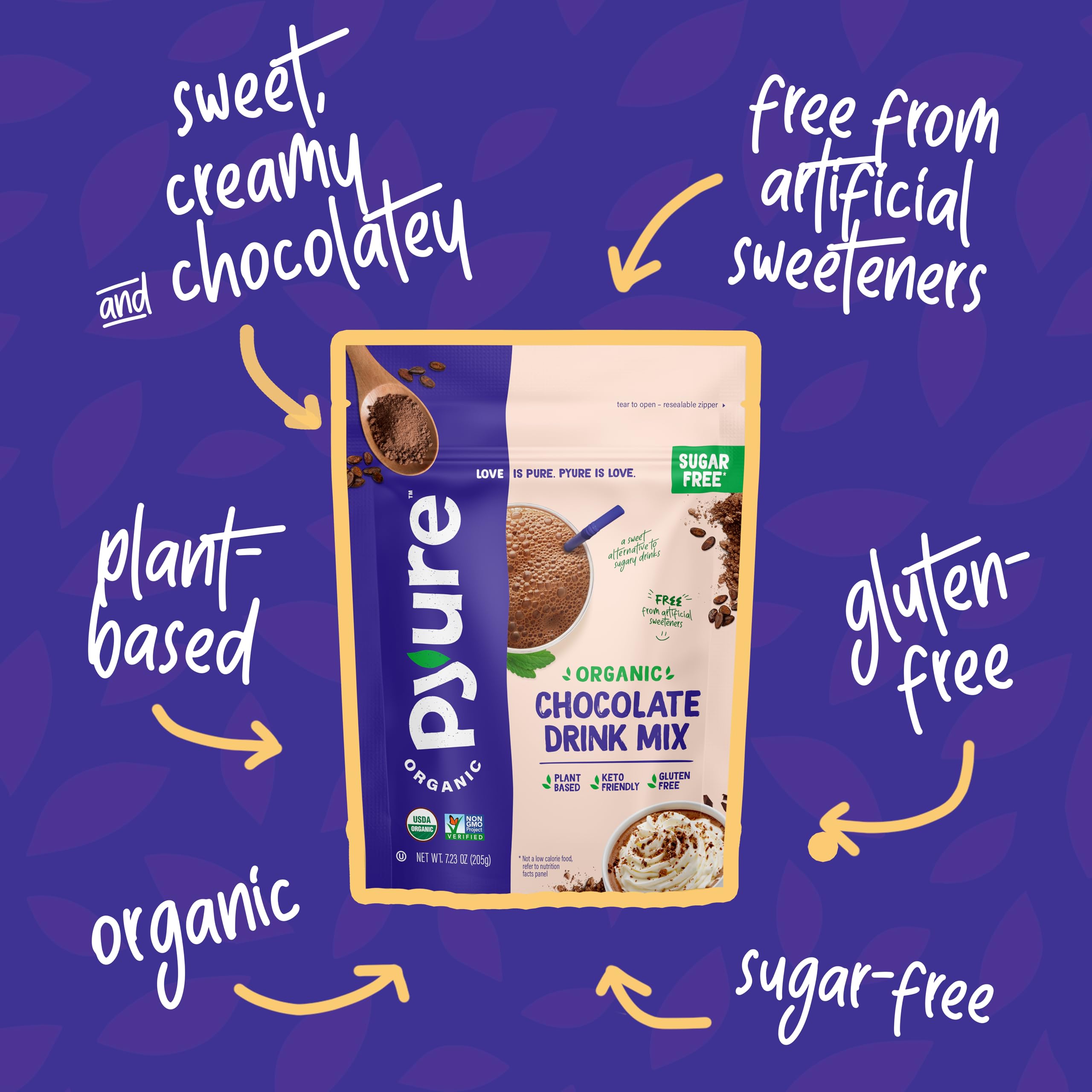 Foto 4 pulgar | Drink Mix Pyure Chocolate Orgánico Sin Azúcar 200 Ml - Venta Internacional.