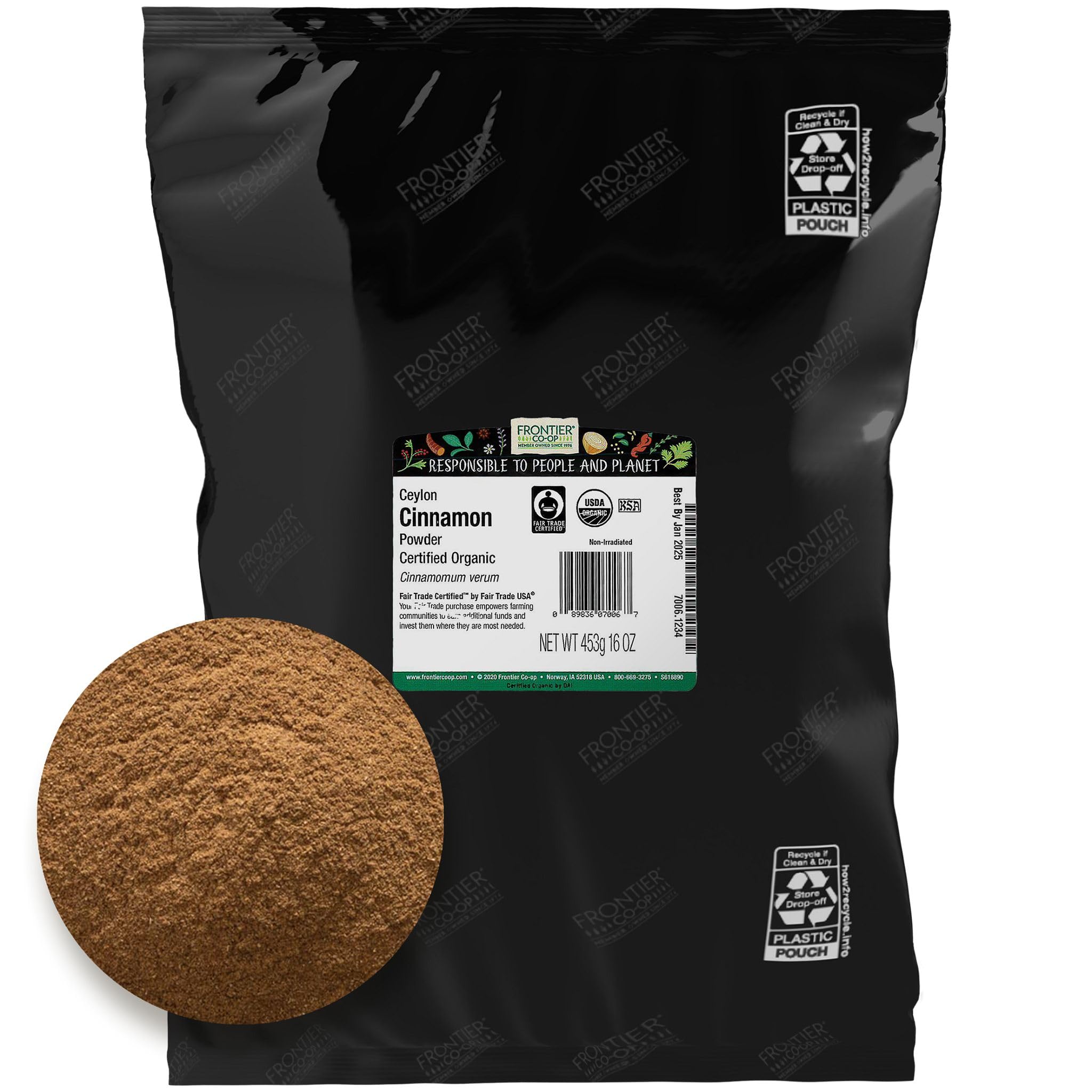 Foto 2 pulgar | Canela En Polvo Frontier Organic Ceylon  Bolsa A Granel De 454 G - Venta Internacional.