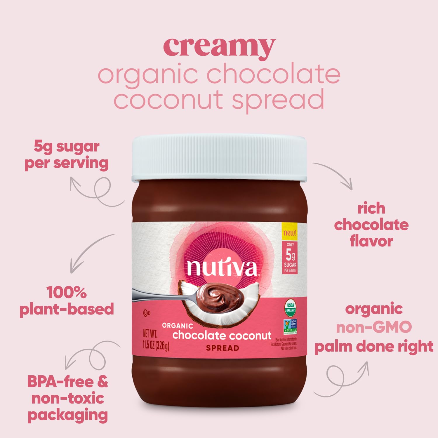 Foto 4 pulgar | Spread Nutiva Organic Chocolate Coconut 340 Ml Con Bajo Contenido De Azúcar - Venta Internacional.