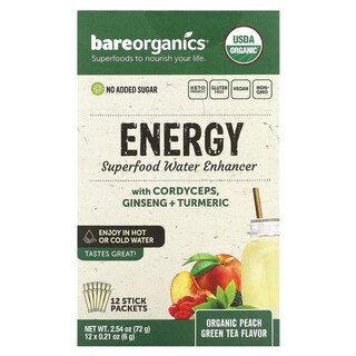 Foto 1 | Potenciador De Agua Superalimento Bareorganics Energy Peach Green Tea - Venta Internacional.