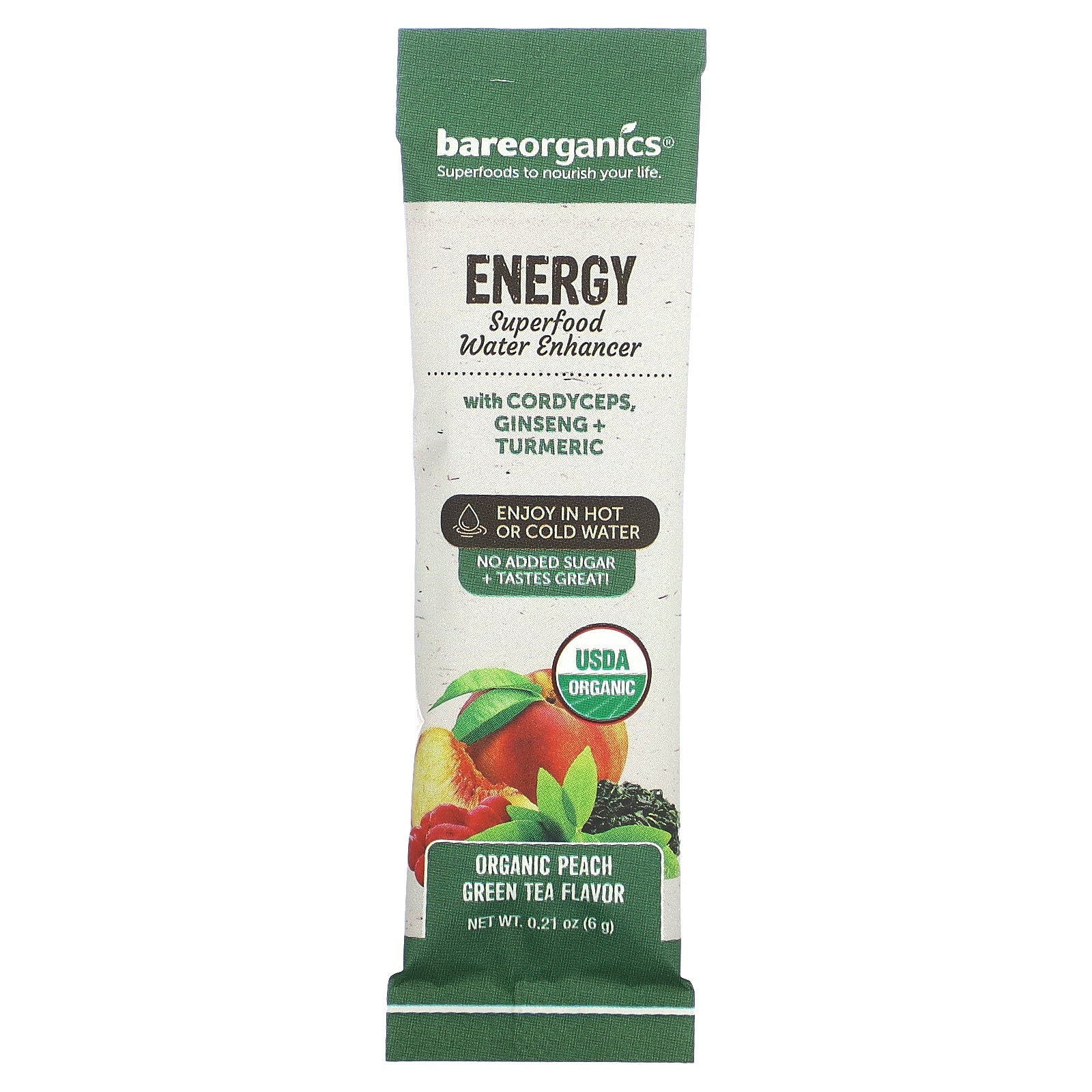 Foto 3 | Potenciador De Agua Superalimento Bareorganics Energy Peach Green Tea - Venta Internacional.