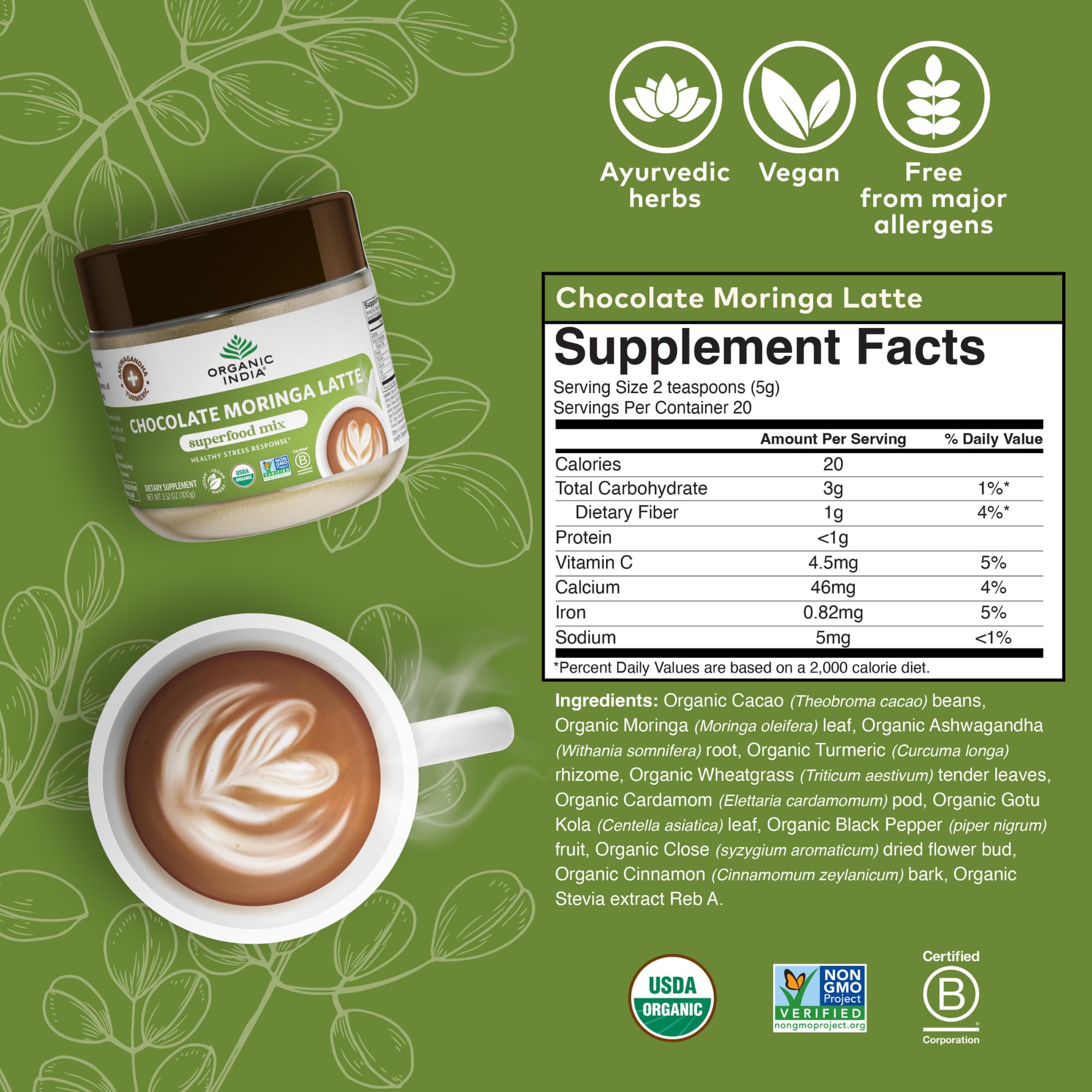 Foto 7 | Superfood Mix Organic India Chocolate Moringa Latte Powder - Venta Internacional.